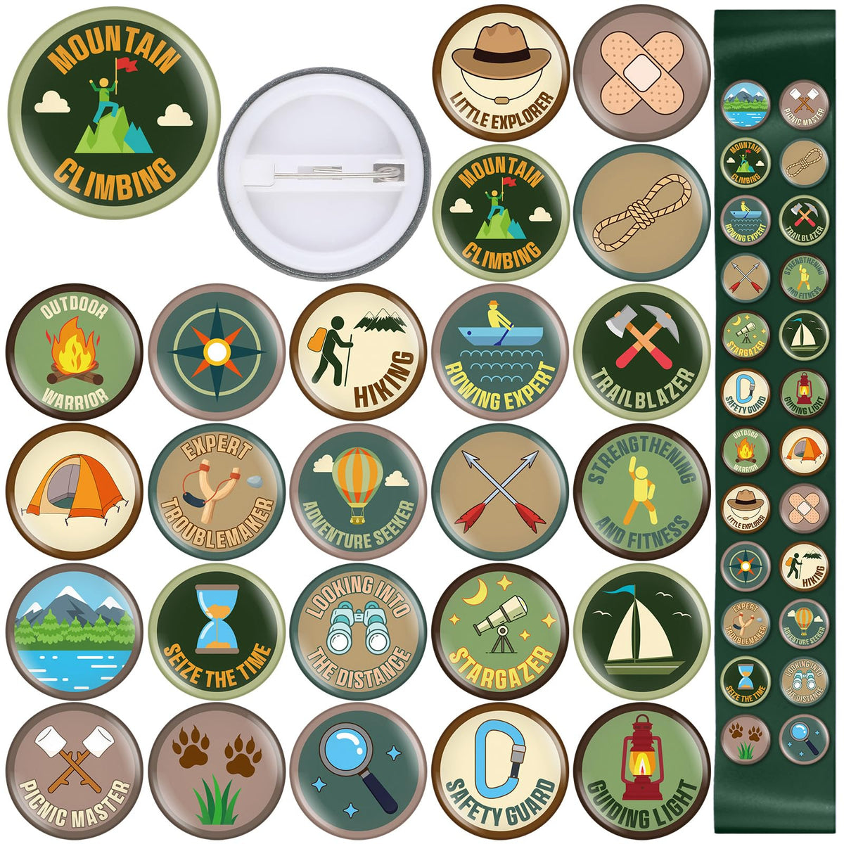 Suncalla 48 Pcs Spring Camping Pins Set – 1-Inch Scout Badges for Backpacks & DIY Gear
