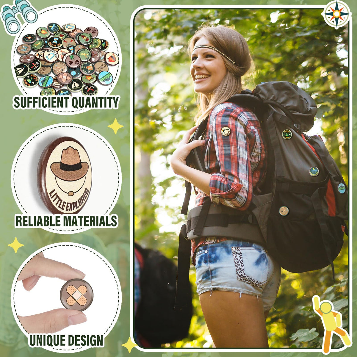 Suncalla 48 Pcs Spring Camping Pins Set – 1-Inch Scout Badges for Backpacks & DIY Gear