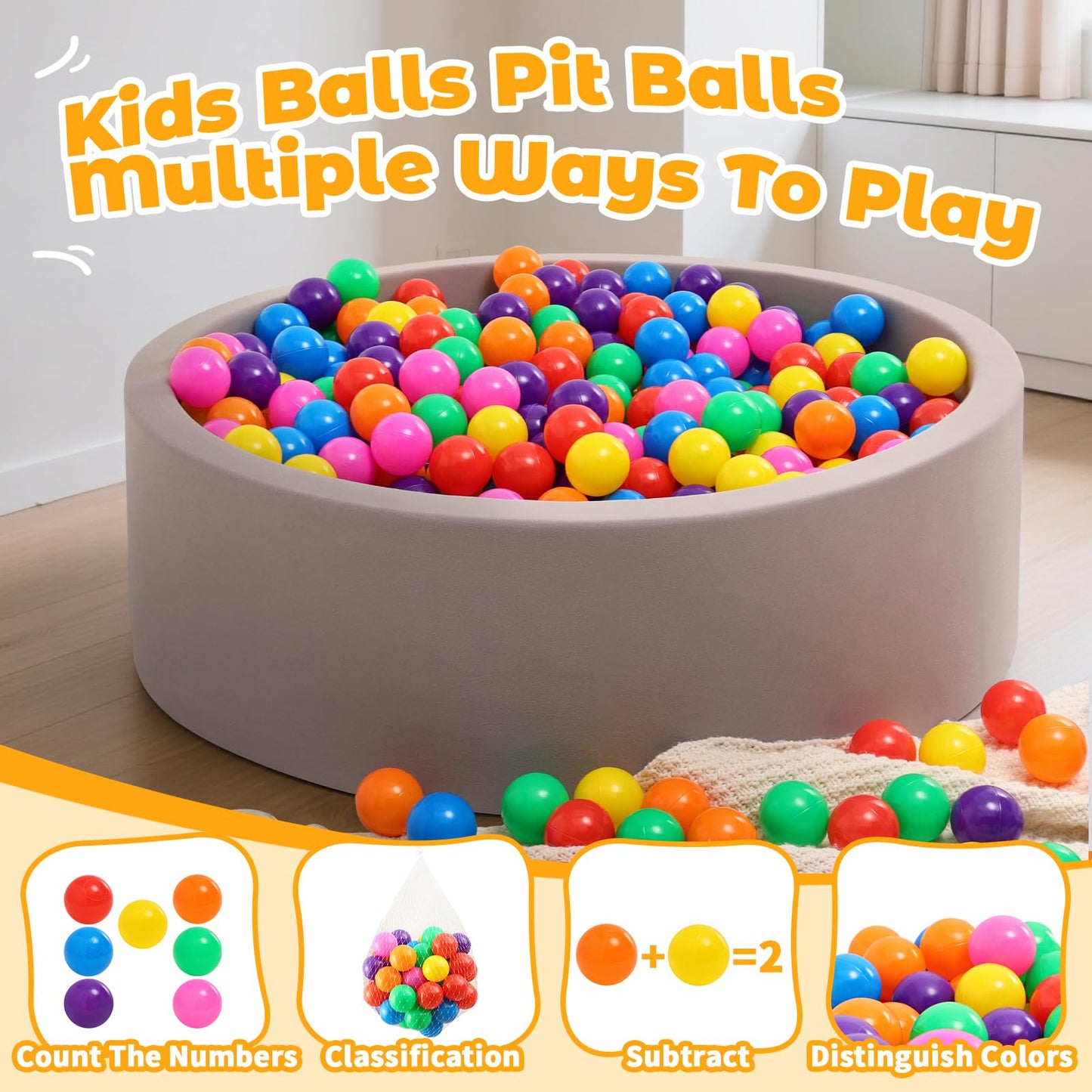 Suncuber Ball Pit Balls – 200 Colorful, Non-Toxic, BPA- & Phthalate-Free, 2.17-Inch Balls for Toddlers