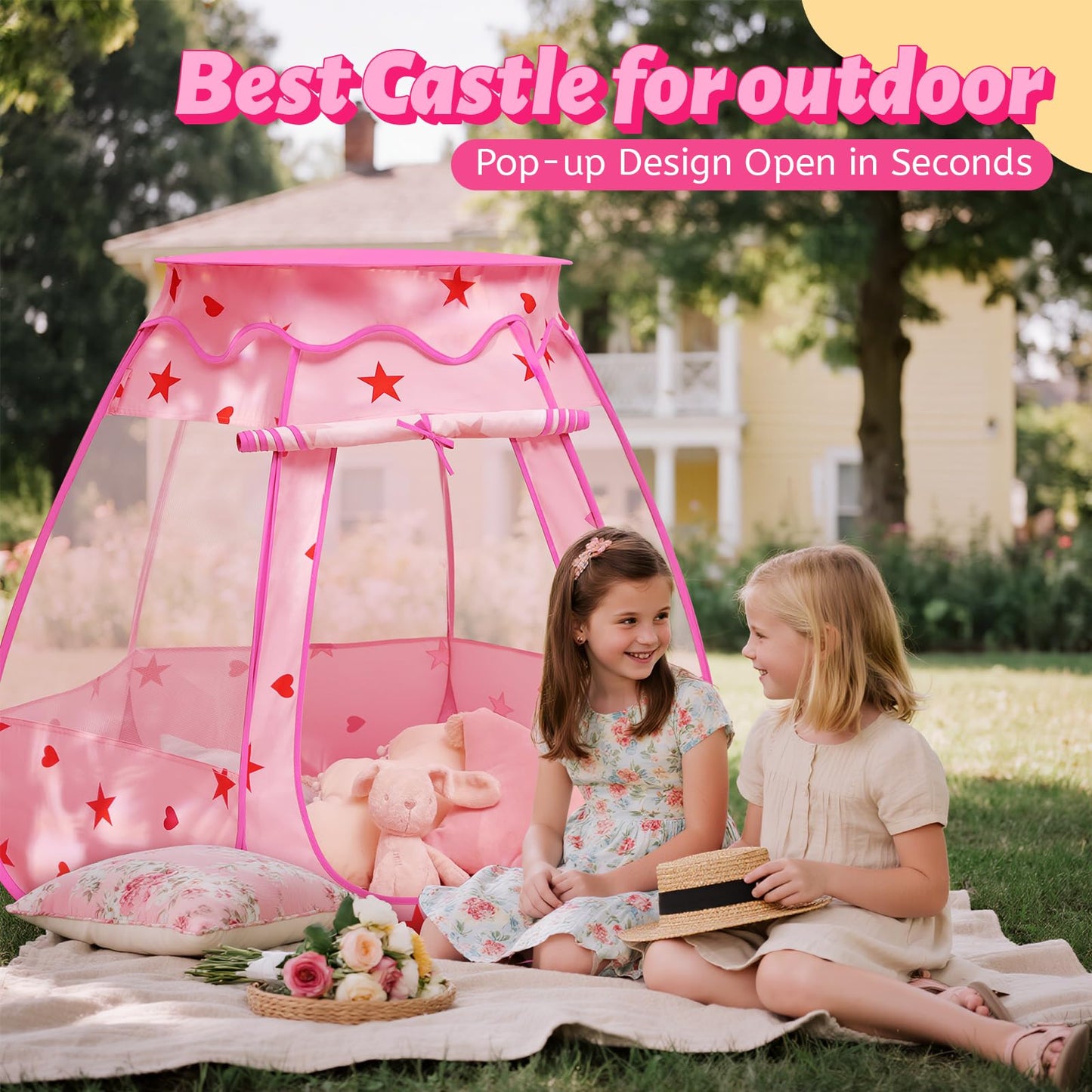 Suncuber Pop Up Princess Tent with Star Light – Pink Portable Playhouse