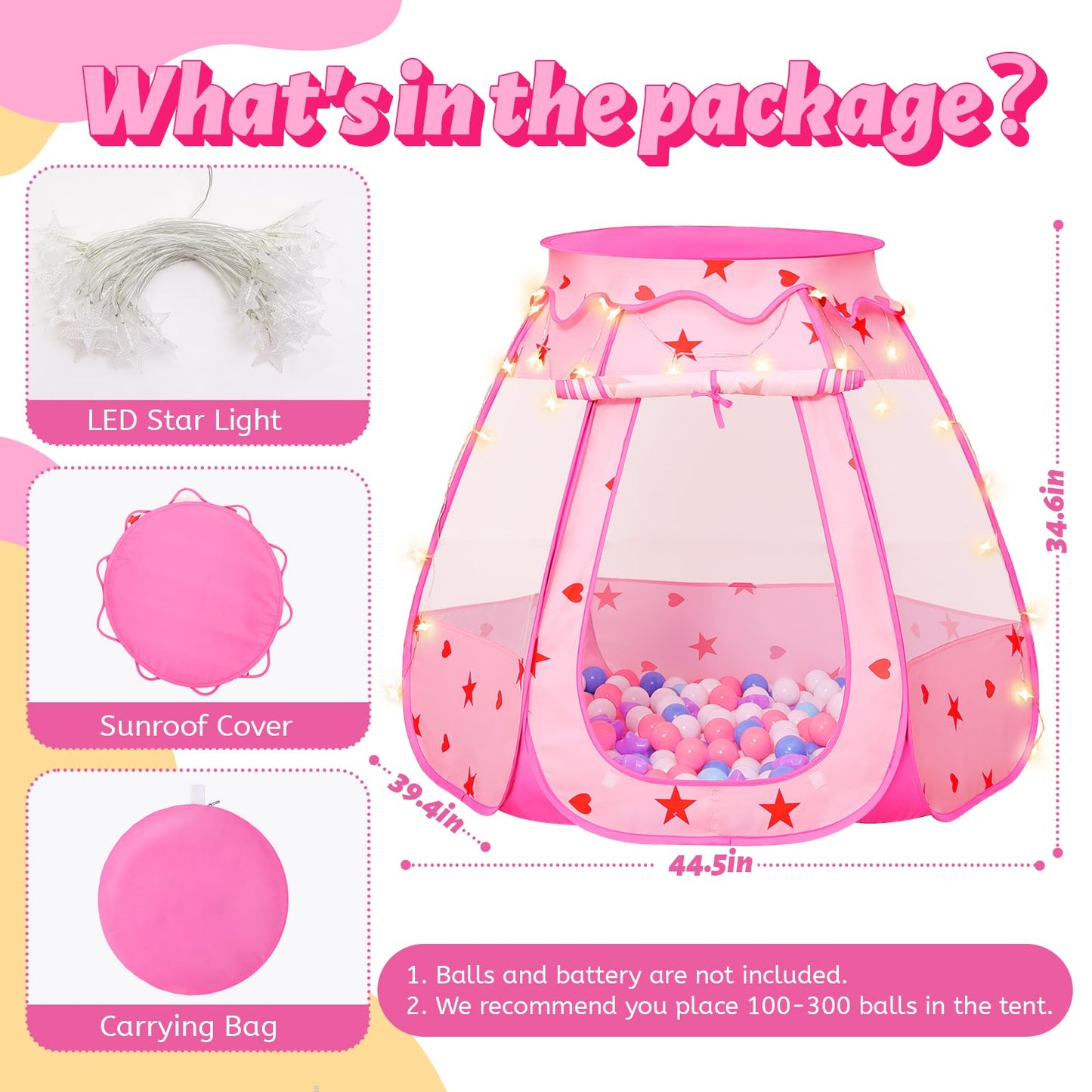 Suncuber Pop Up Princess Tent with Star Light – Pink Portable Playhouse