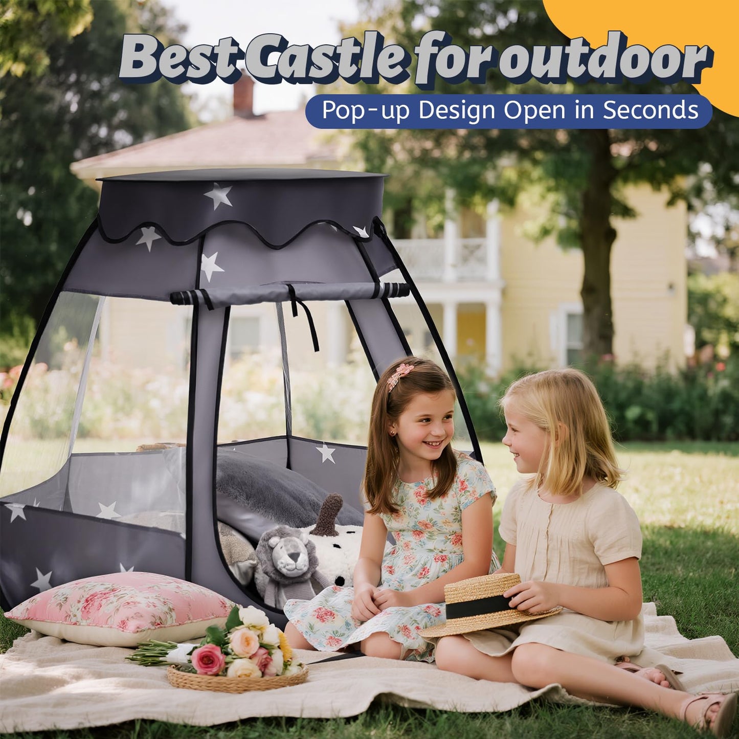 Suncuber Pop Up Play Tent with Star Light – Neutral Kids Play Center