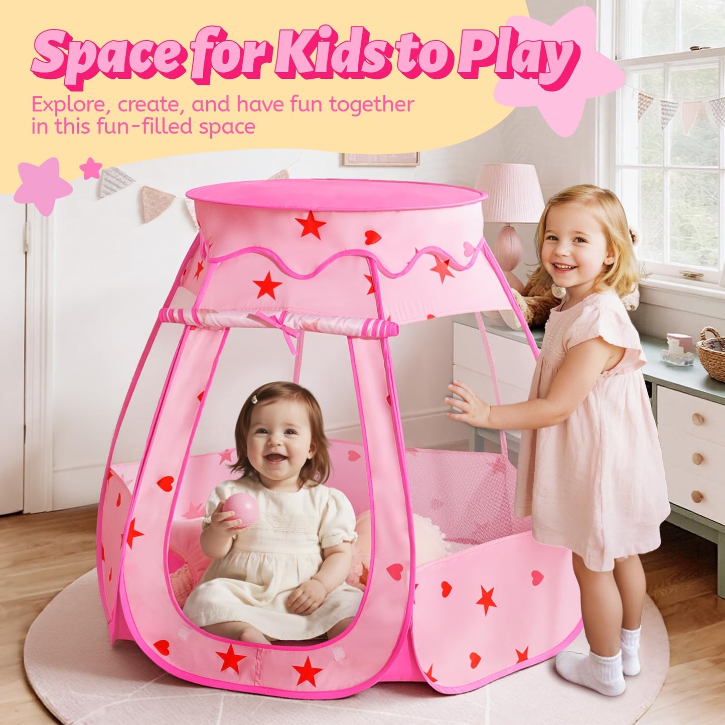 Suncuber Pop Up Princess Tent with Star Light – Pink Portable Playhouse