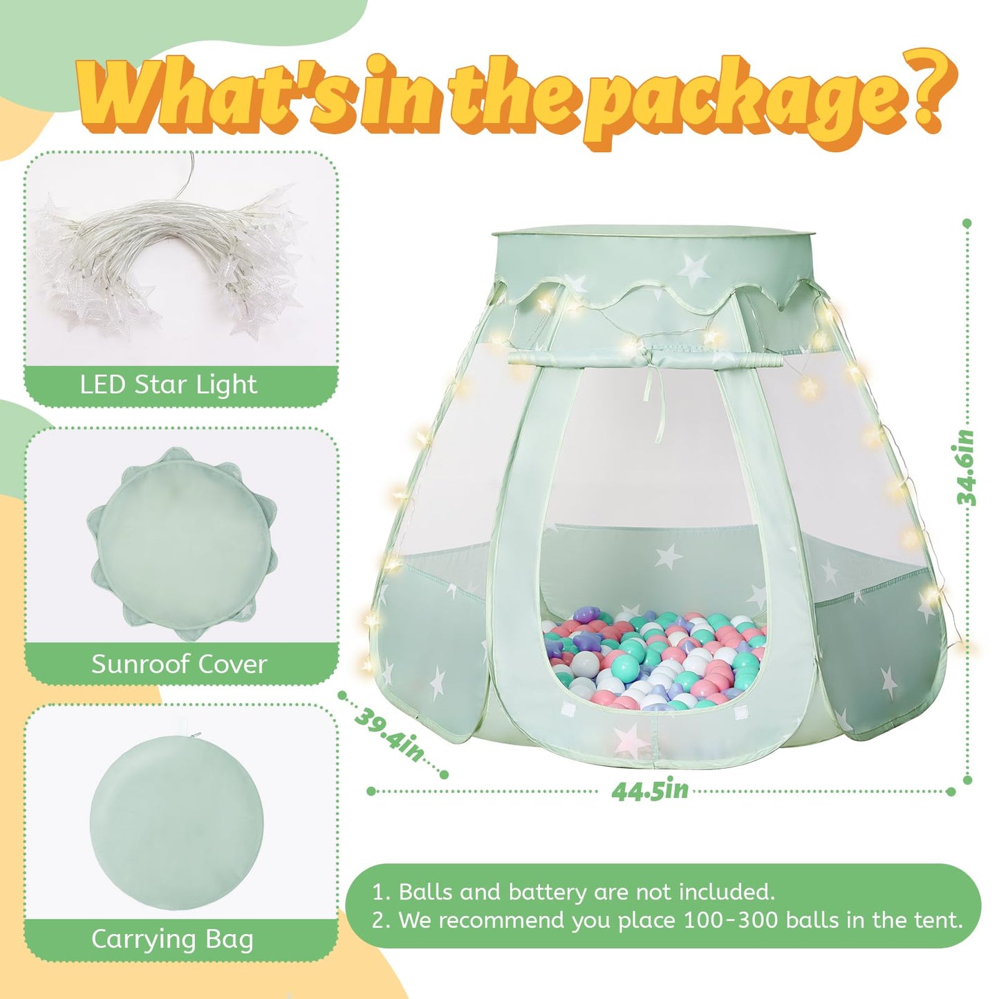 Suncuber Pop Up Play Tent with Star Light – Green, Portable Kids Playhouse