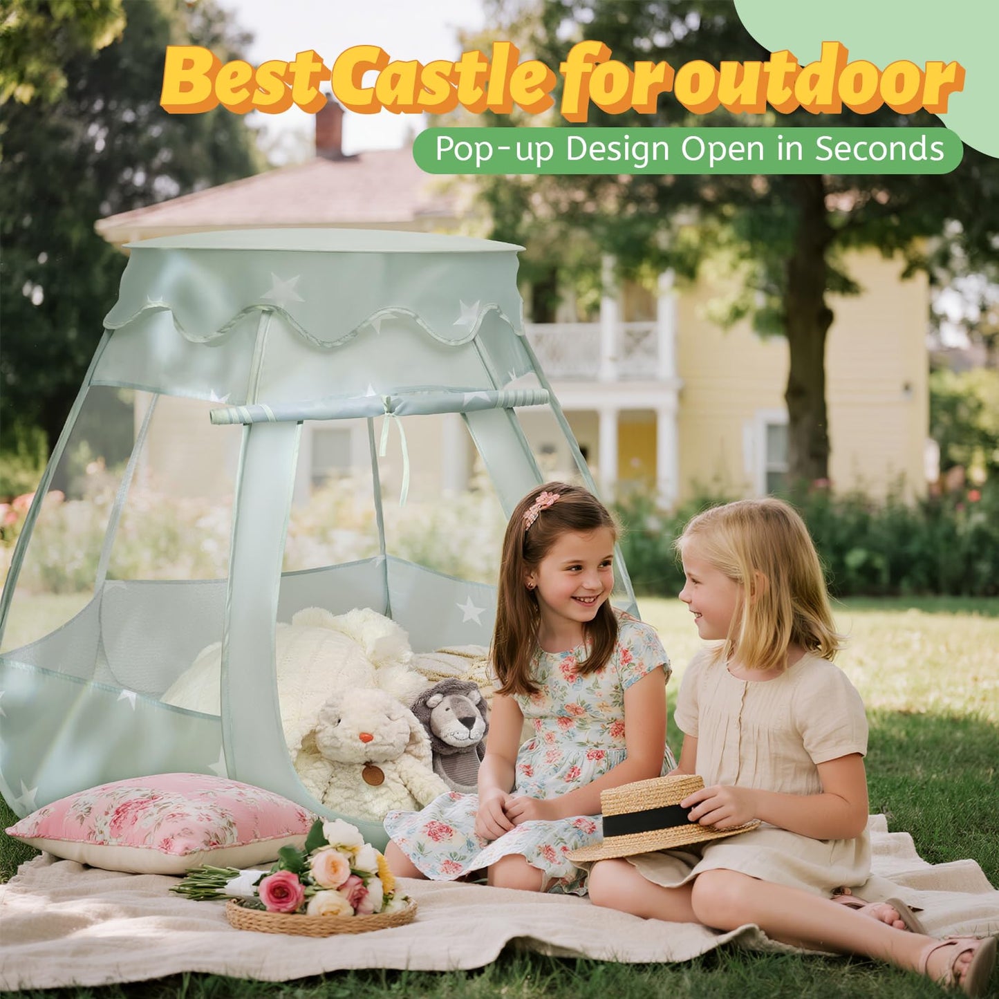 Suncuber Pop Up Play Tent with Star Light – Green, Portable Kids Playhouse