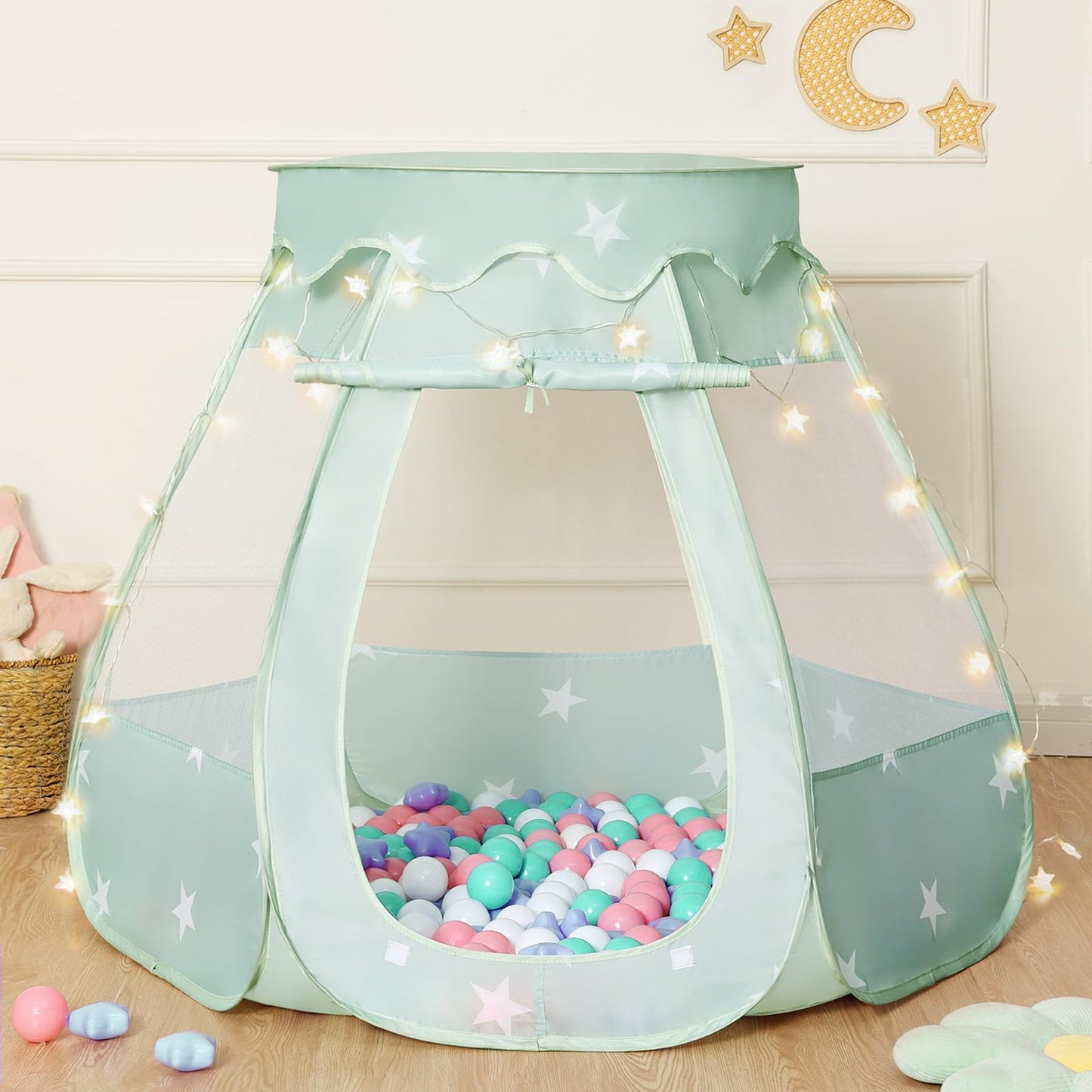 Suncuber Pop Up Play Tent with Star Light – Green, Portable Kids Playhouse
