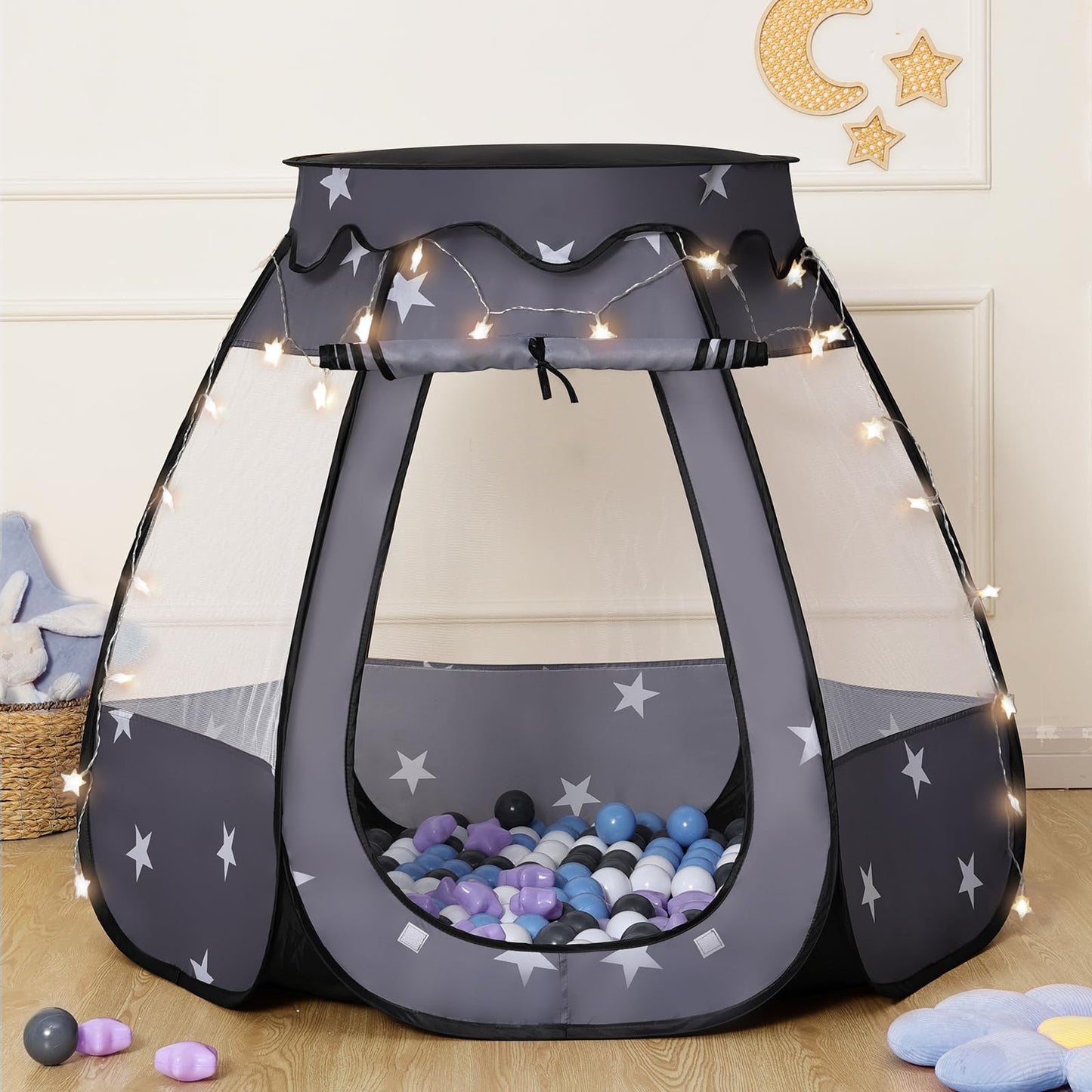 Suncuber Pop Up Play Tent with Star Light – Neutral Kids Play Center