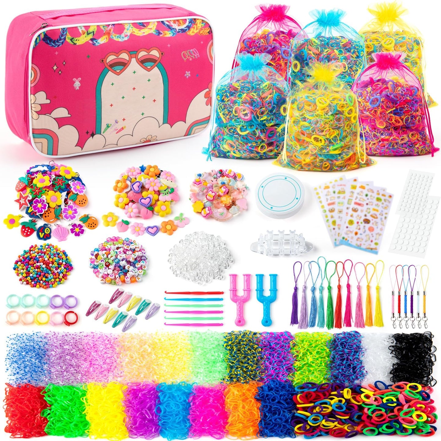 Sundaymot 18000+ Rubber Loom Bands Kit | DIY Bracelet Making Set with Canvas Bag and Accessories
