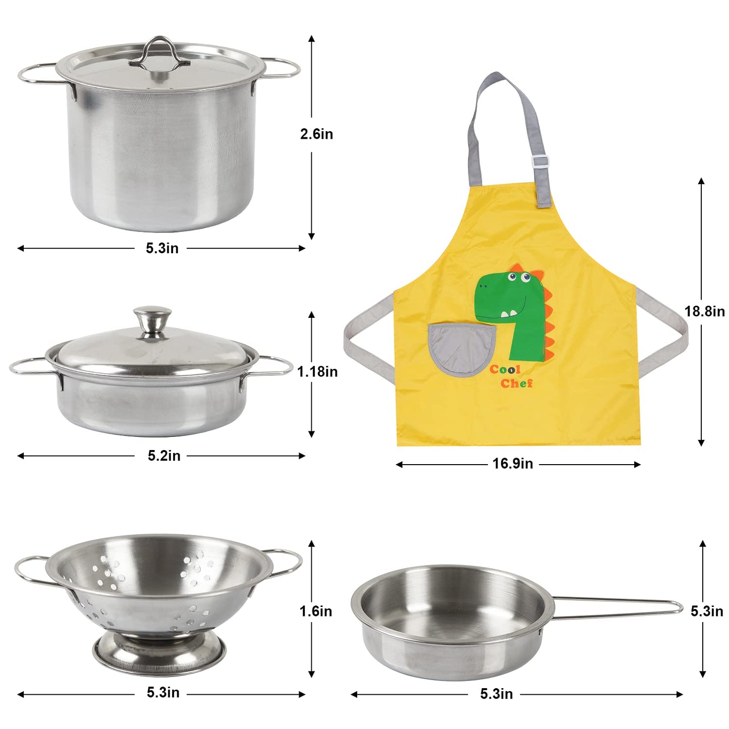 Sundaymot Play Kitchen Accessories – Wooden Play Food & Stainless Steel Cookware Set