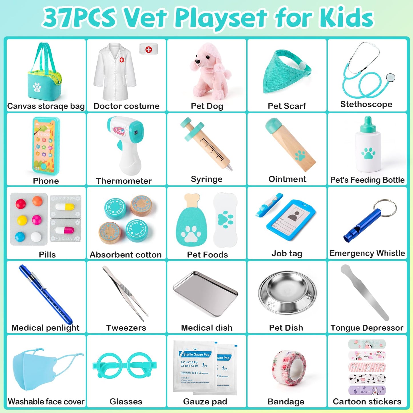 Sundaymot Doctor Kit for Kids | 37-Piece Pretend Play Set with Dog Toy and Medical Bag