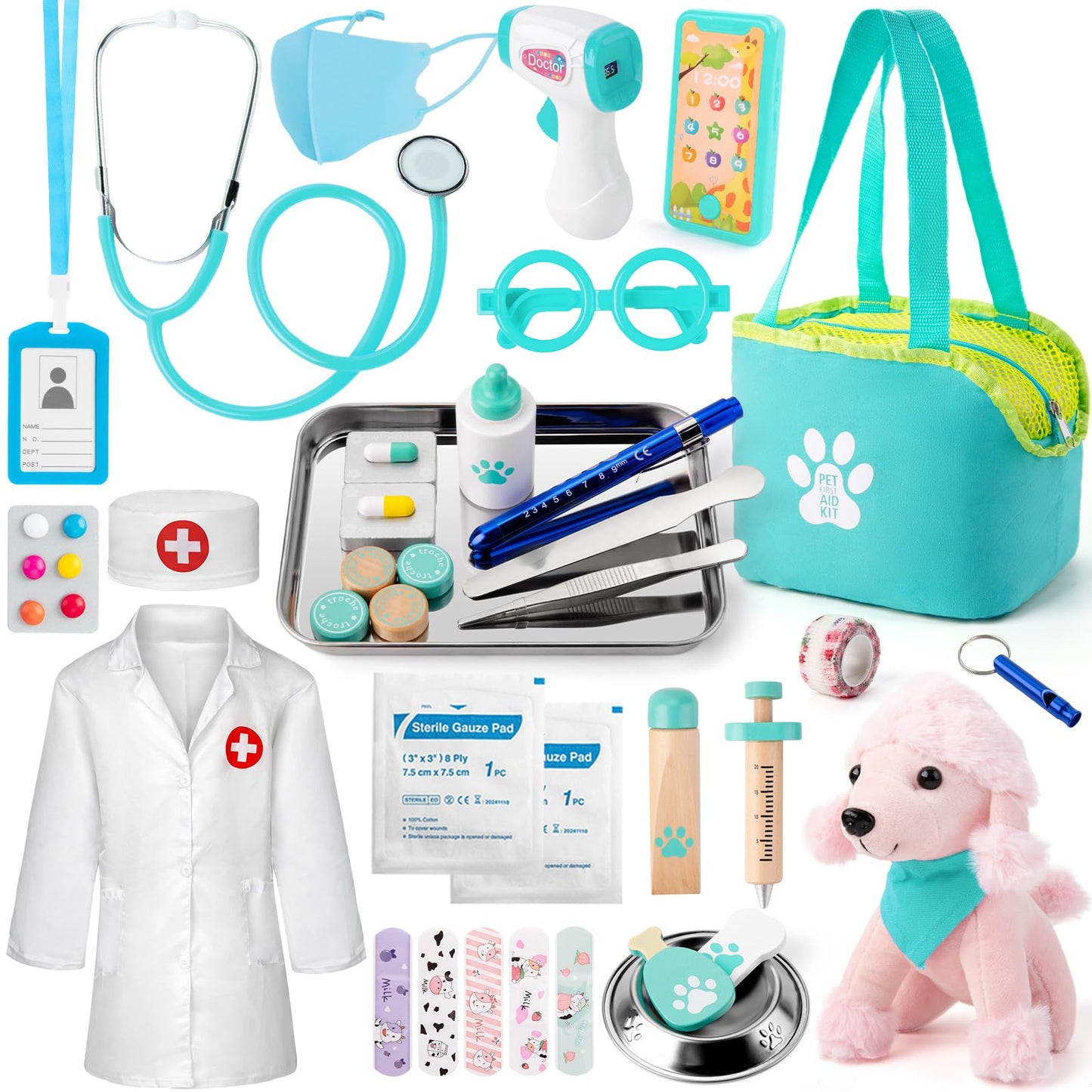 Sundaymot Doctor Kit for Kids | 37-Piece Pretend Play Set with Dog Toy and Medical Bag