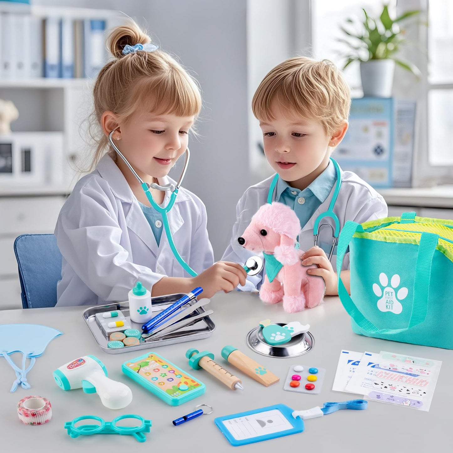 Sundaymot Doctor Kit for Kids | 37-Piece Pretend Play Set with Dog Toy and Medical Bag