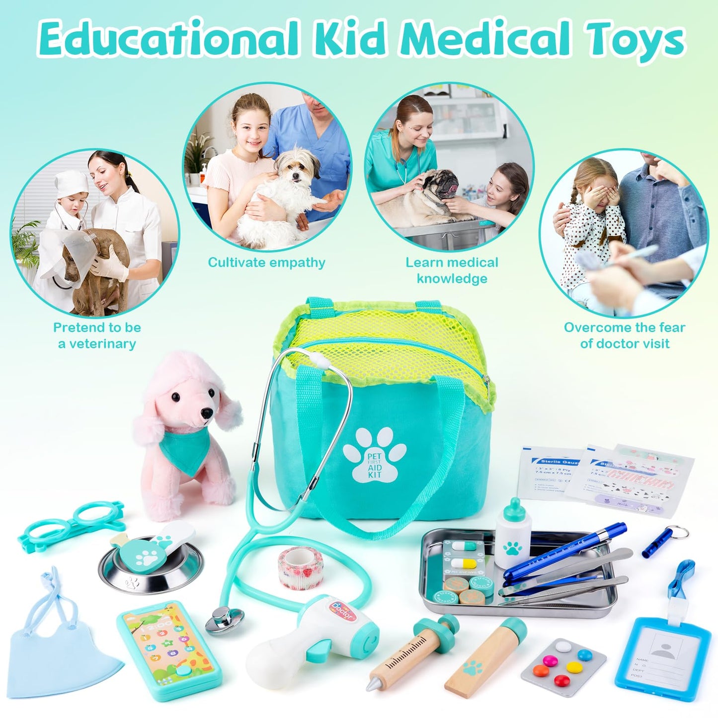 Sundaymot Doctor Kit for Kids | 37-Piece Pretend Play Set with Dog Toy and Medical Bag