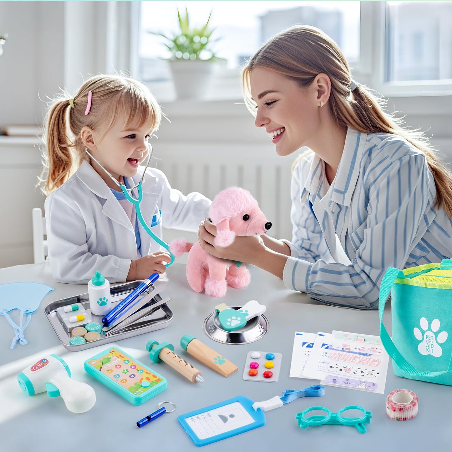 Sundaymot Doctor Kit for Kids | 37-Piece Pretend Play Set with Dog Toy and Medical Bag