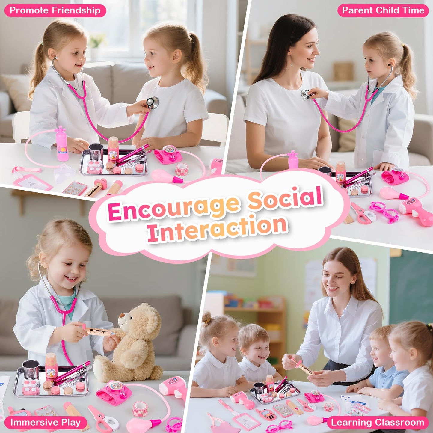 Sundaymot Doctor Kit for Girls – 34 Pcs Doctor Play Set with Realistic Stethoscope & Storage Bag