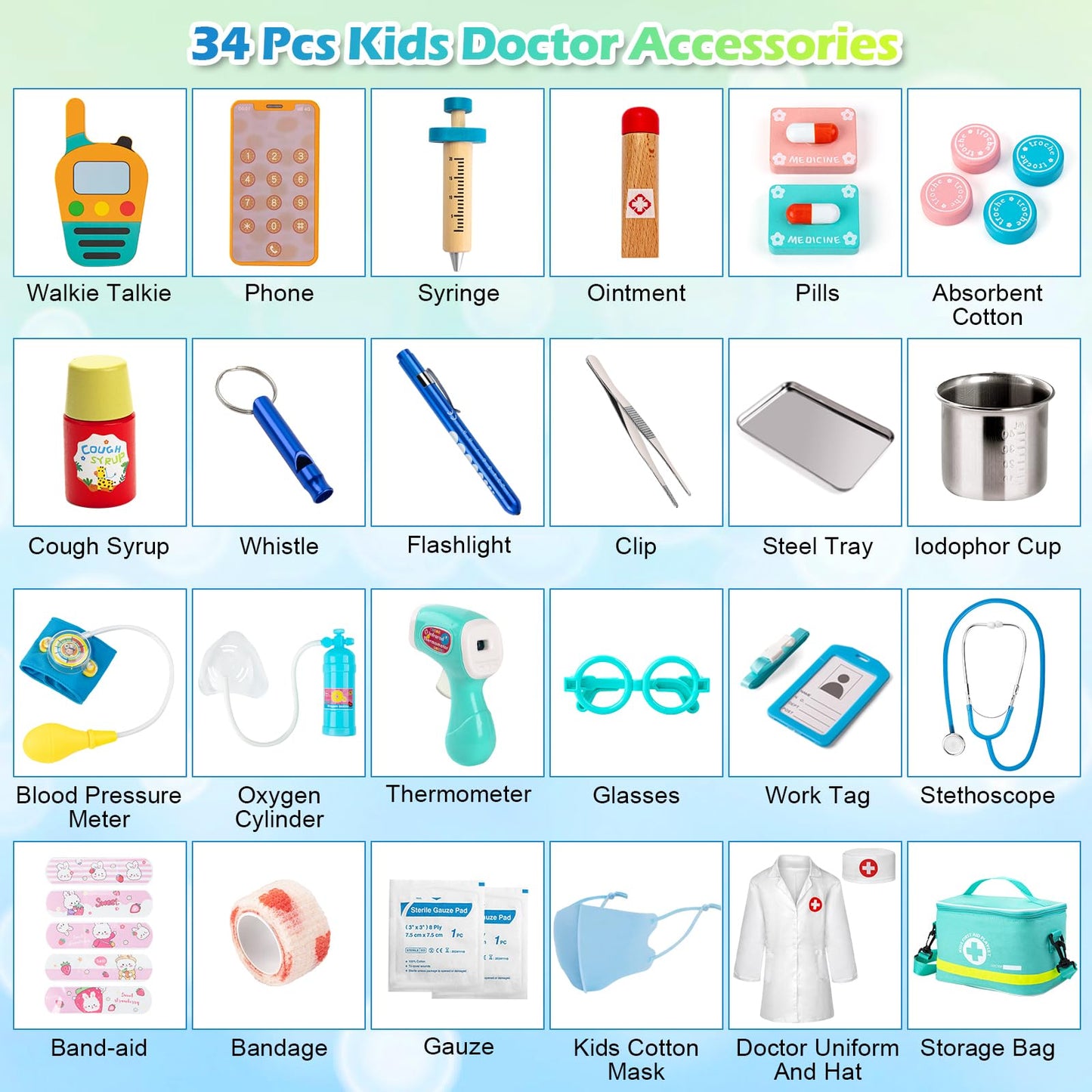 Sundaymot Doctor Kit for Kids – 34-Piece Pretend Playset with Stethoscope & Medical Bag