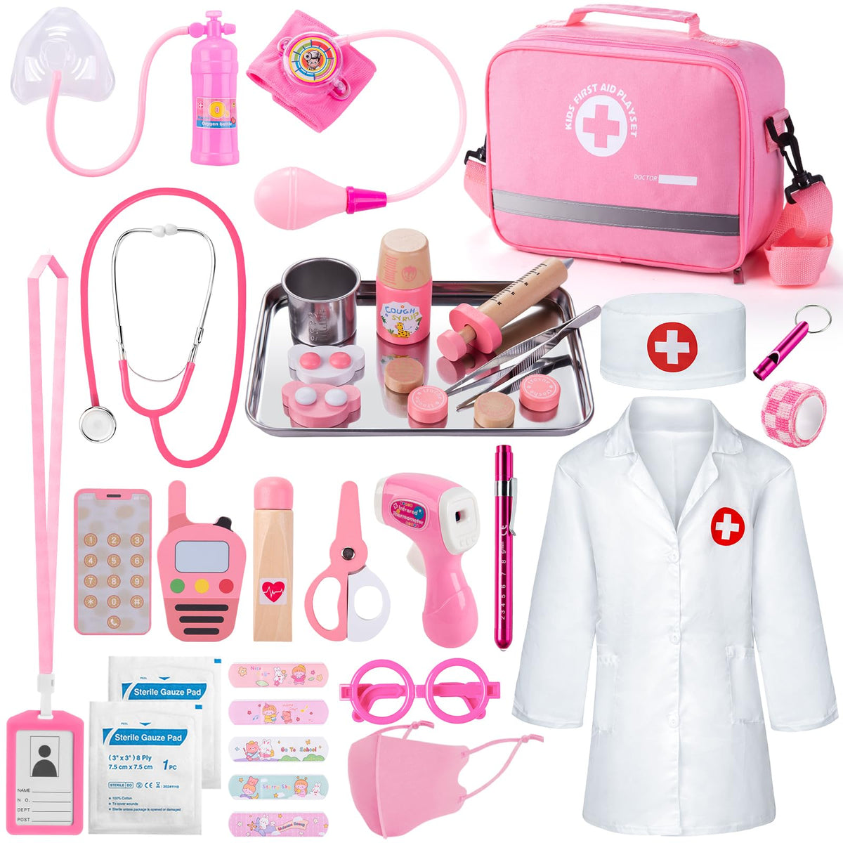 Sundaymot Doctor Kit for Girls – 34 Pcs Doctor Play Set with Realistic Stethoscope & Storage Bag
