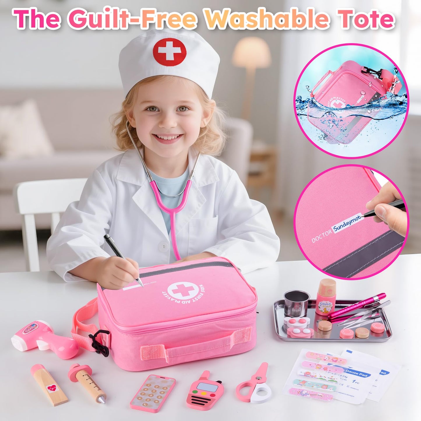 Sundaymot Doctor Kit for Girls – 34 Pcs Doctor Play Set with Realistic Stethoscope & Storage Bag