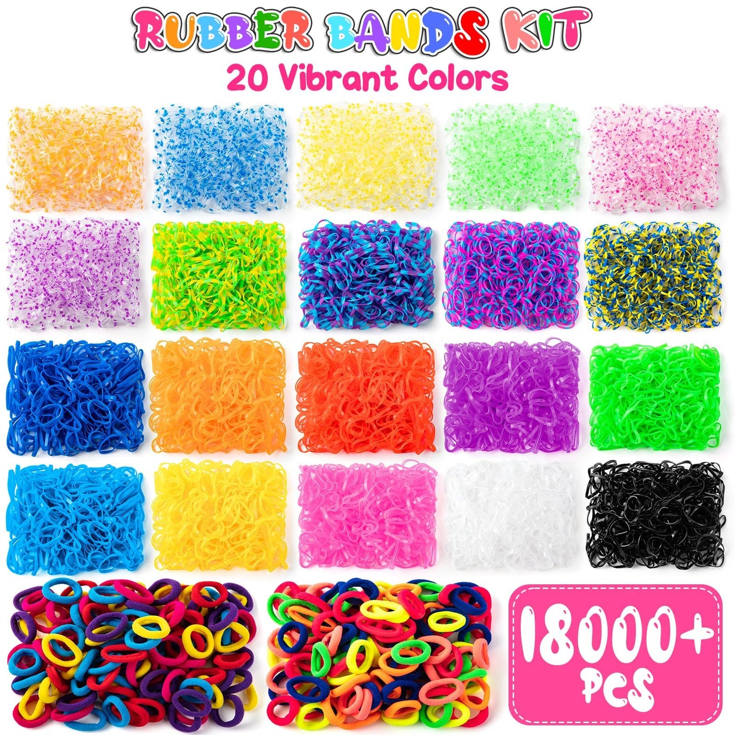 Sundaymot 18000+ Rubber Loom Bands Kit | DIY Bracelet Making Set with Canvas Bag and Accessories