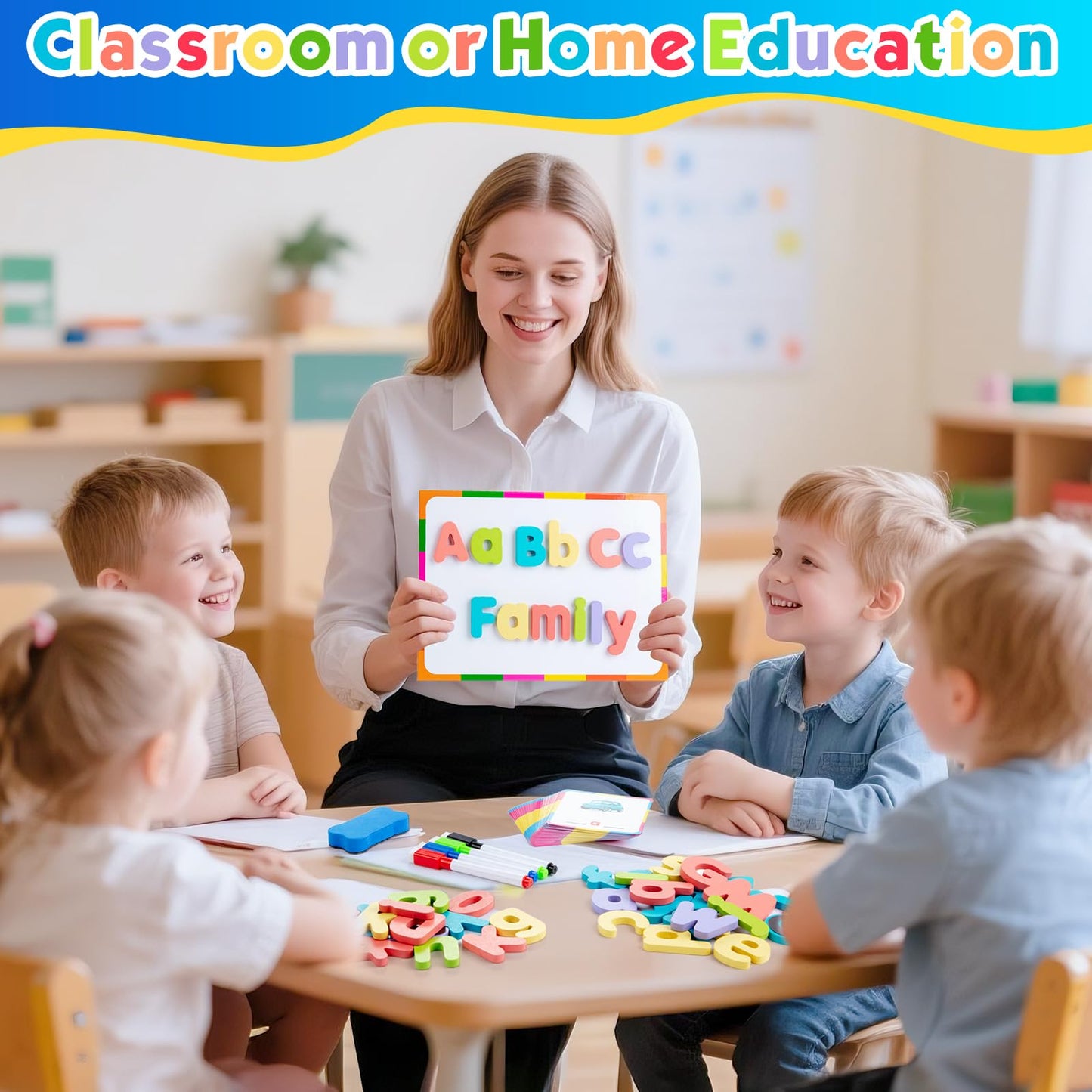 Sundaymot Magnetic Alphabet Letters Kit — Over 300 Pieces with Magnetic Board & Organizer Bag, Upper & Lower Case Wooden Letters