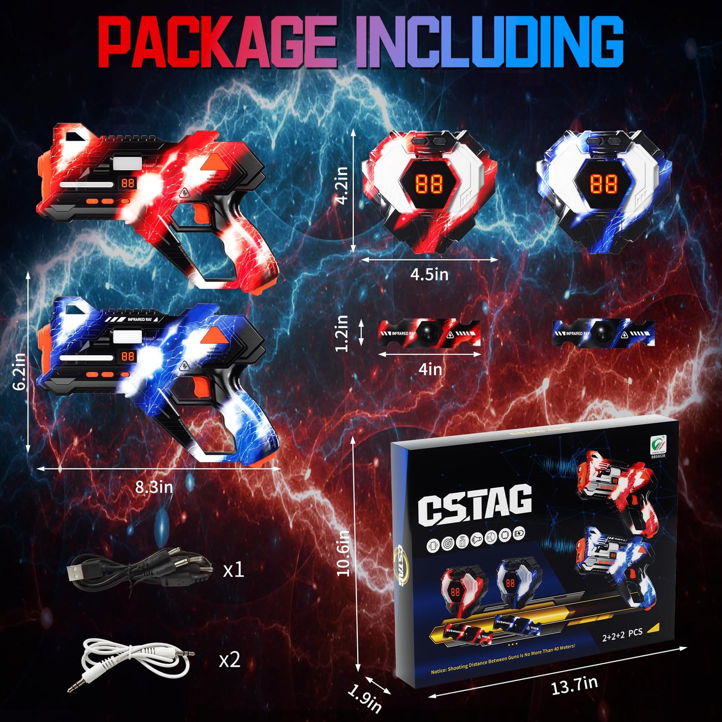 Sundelta Rechargeable Laser Tag Guns – 2-Pack with 360° Sensors, LED Real-Time Hit Feedback