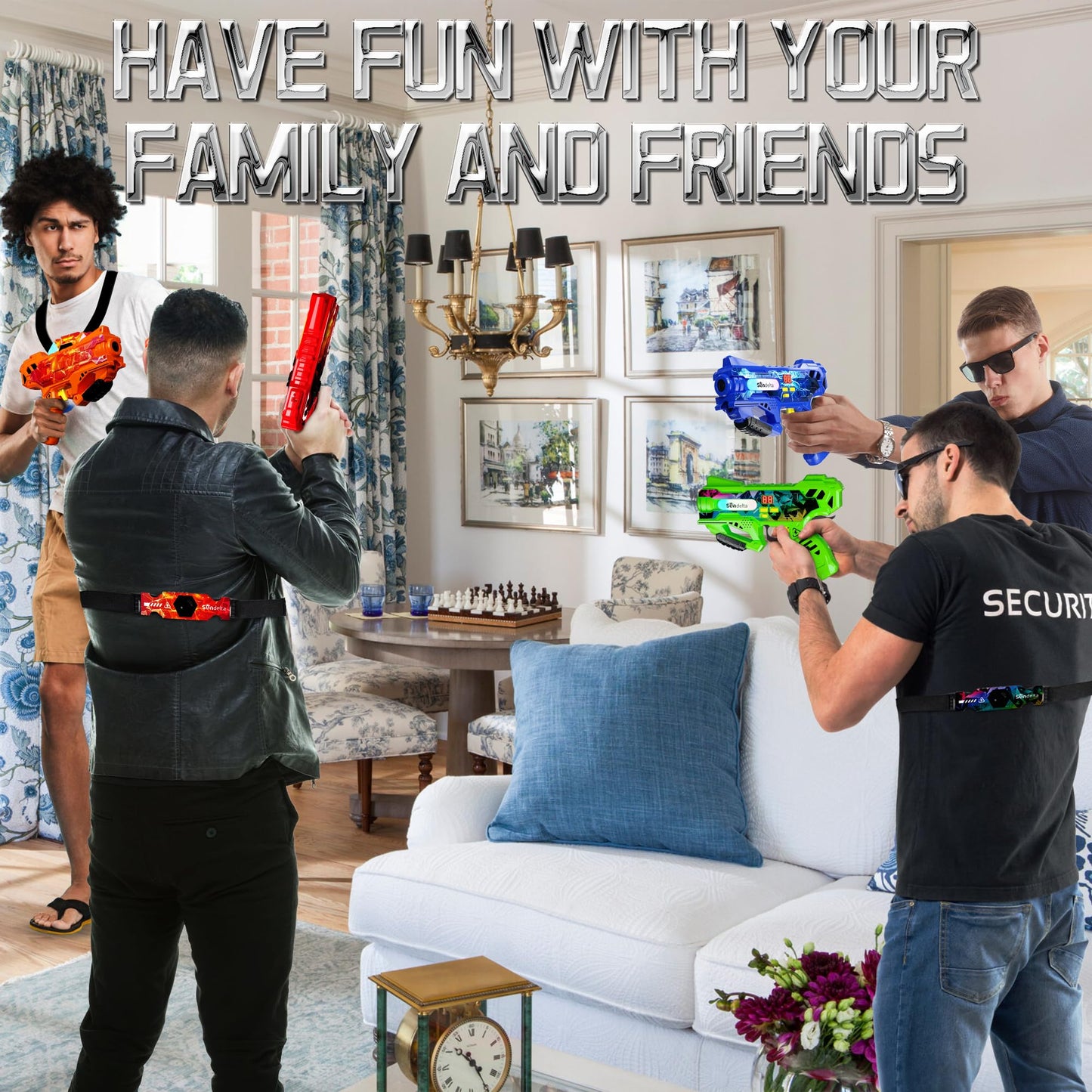 Sundelta Rechargeable Laser Tag Guns (4-Pack) — 360° Sensors, LED Display, Real-Time Hit Feedback