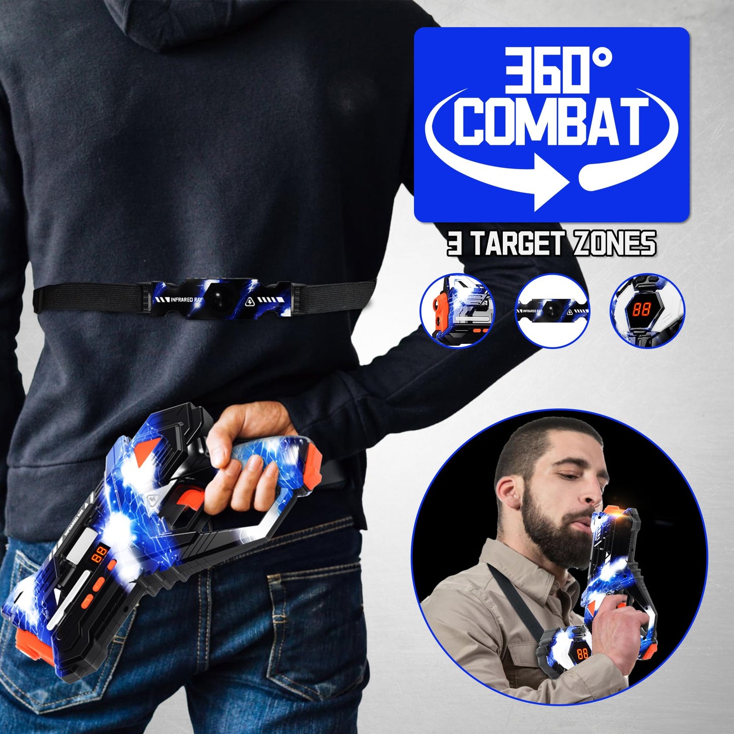 Sundelta Rechargeable Laser Tag Guns – 360° Sensors & LED Hit Feedback (Set of 4)