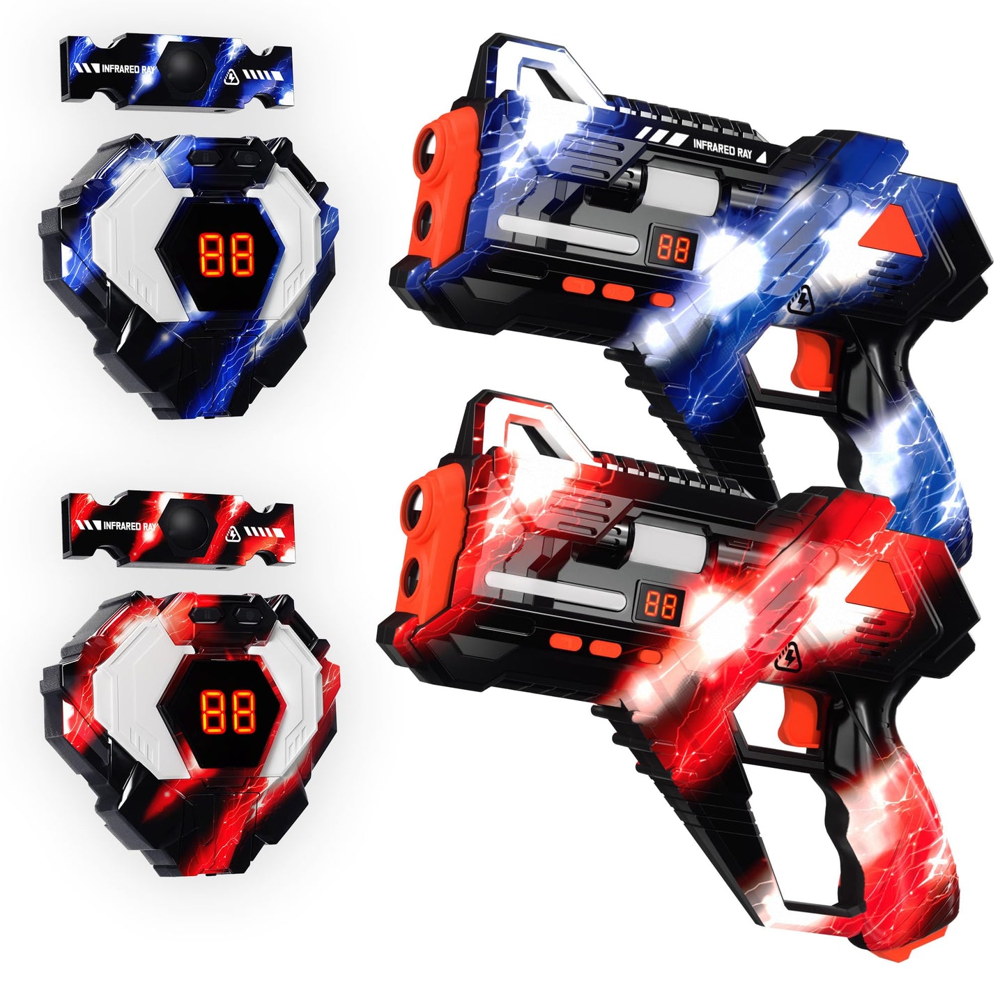 Sundelta Rechargeable Laser Tag Guns – 2-Pack with 360° Sensors, LED Real-Time Hit Feedback