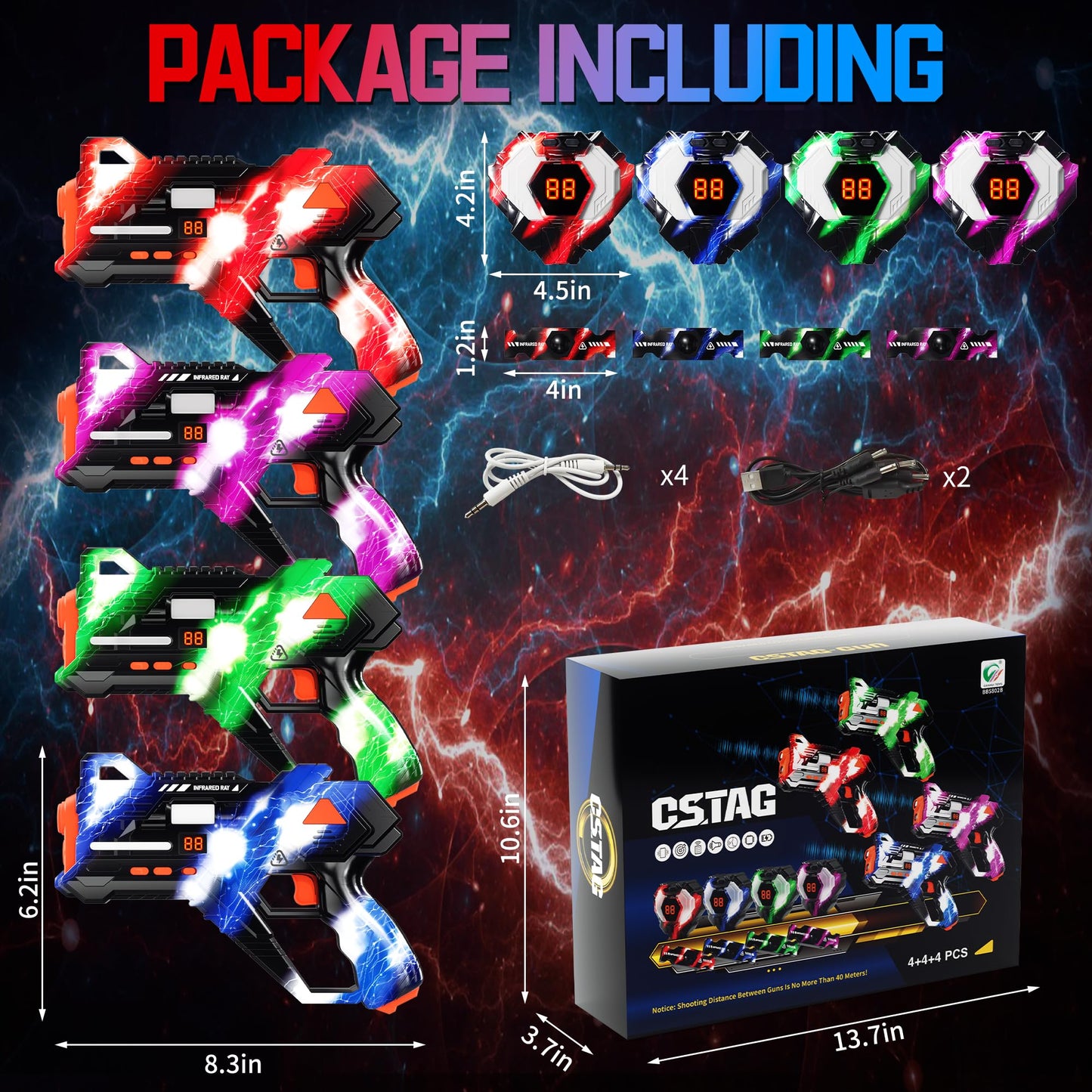 Sundelta Rechargeable Laser Tag Guns – 360° Sensors & LED Hit Feedback (Set of 4)