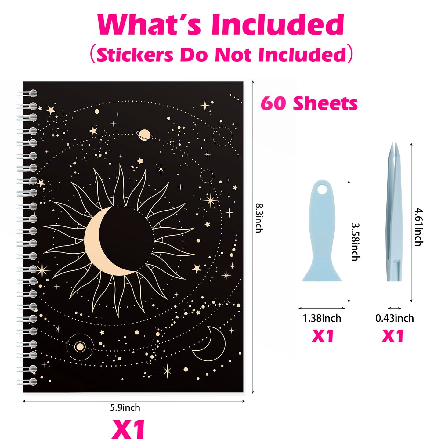 SUNEZLGO A5 Reusable Sticker Book – 60 Sheets, Tweezer & Spatula, Black