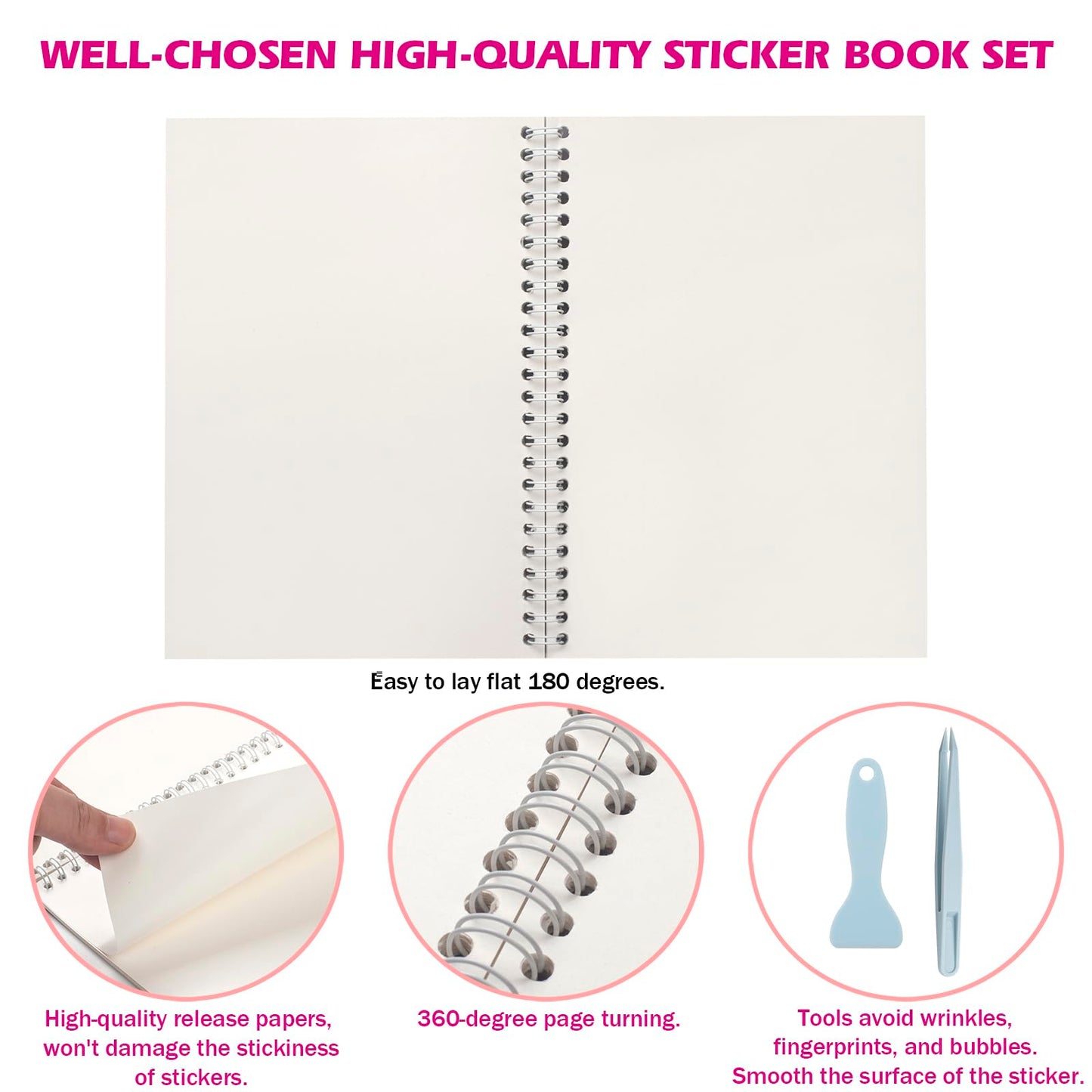 SUNEZLGO A5 Reusable Sticker Book – 60 Sheets, Tweezer & Spatula, Black