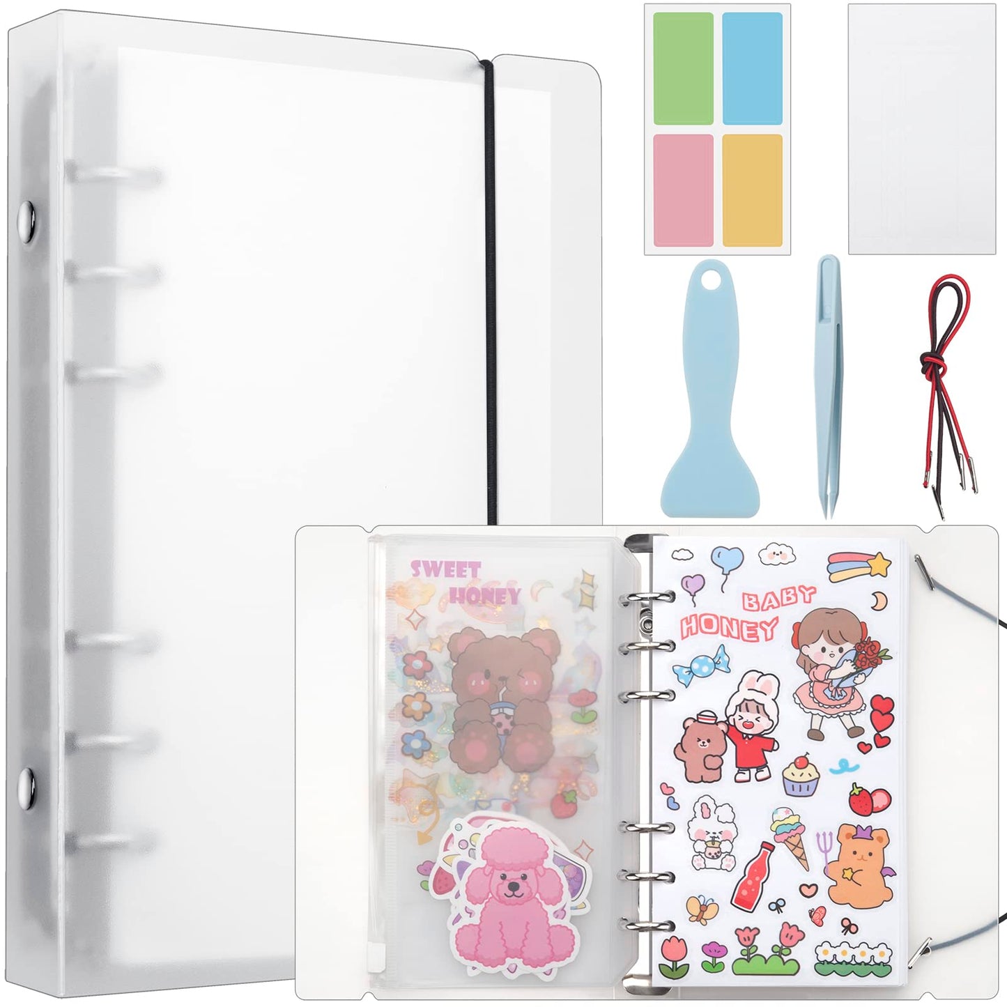 SUNEZLGO Reusable Sticker Album with Pockets – 100 Sheets, Tweezers & Spatula (A6)