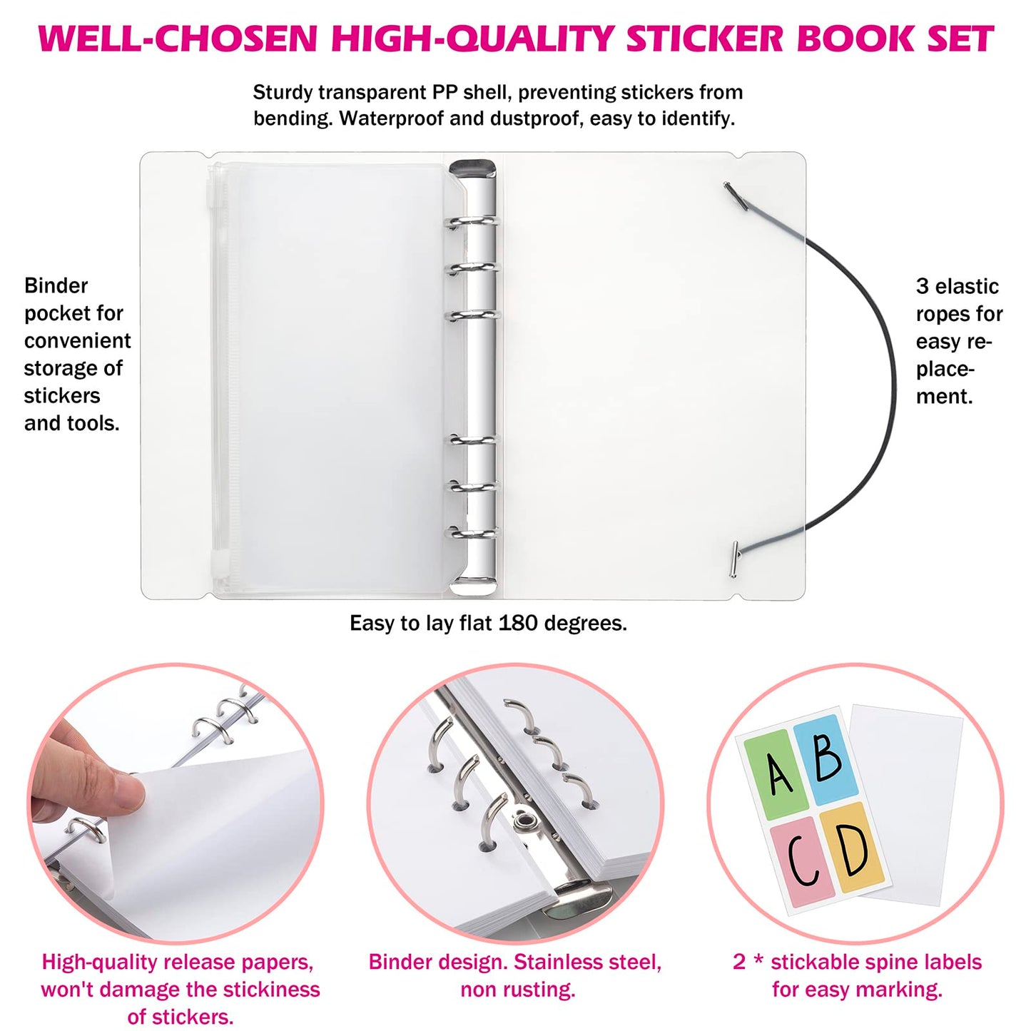 SUNEZLGO Reusable Sticker Album with Pockets – 100 Sheets, Tweezers & Spatula (A6)