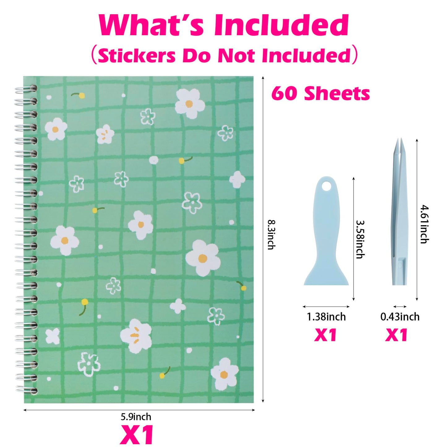 SUNEZLGO Reusable Sticker Book – 60 Sheets, A5 Album with Tweezer & Spatula
