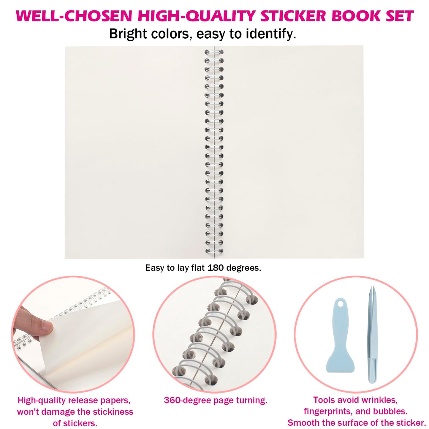 SUNEZLGO Reusable Sticker Book – 60 Sheets, A5 Album with Tweezer & Spatula
