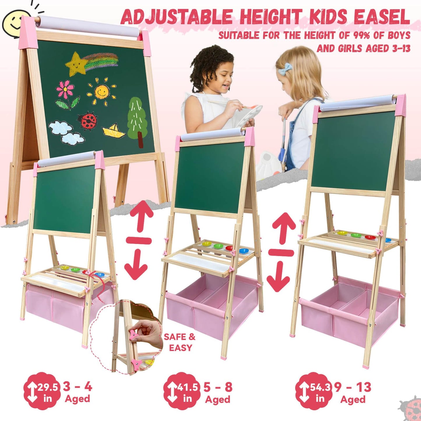 SUNFATT Kids Easel — Adjustable Wooden Art Easel with 119+ Supplies | Double-Sided Magnetic Chalkboard & Whiteboard