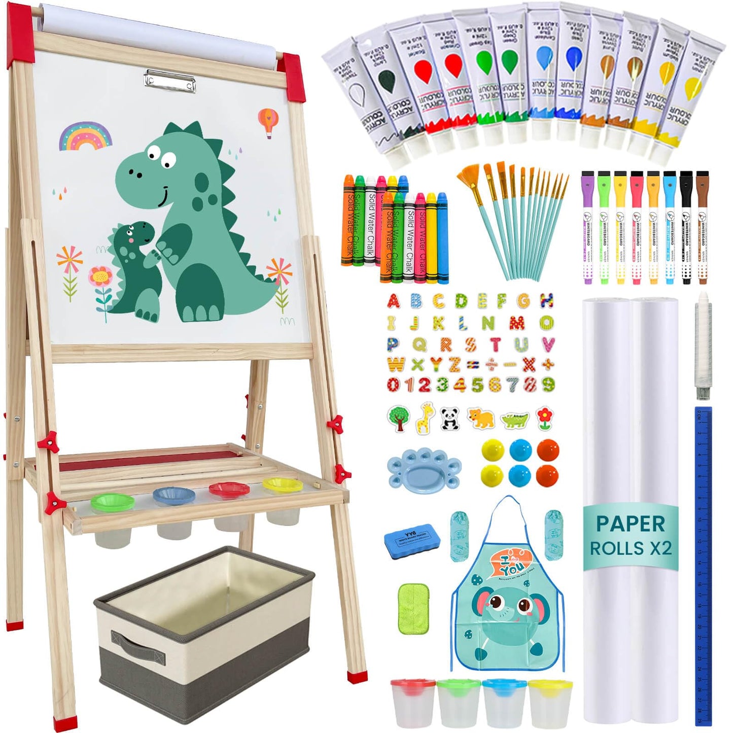 SUNFATT Adjustable Kids Easel – 3-in-1 Magnetic Chalkboard & Whiteboard with 114+ Art Supplies