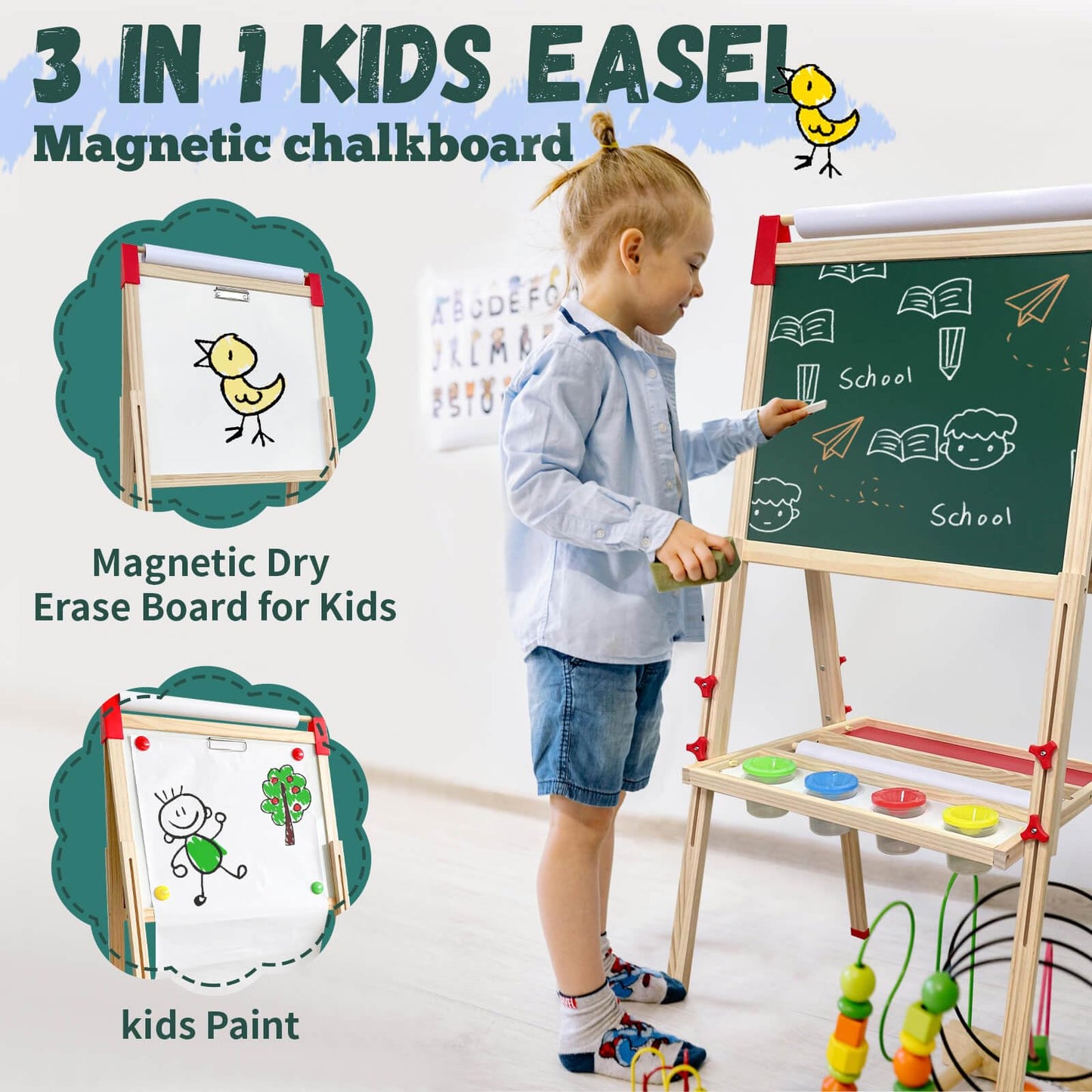 SUNFATT Adjustable Kids Easel – 3-in-1 Magnetic Chalkboard & Whiteboard with 114+ Art Supplies