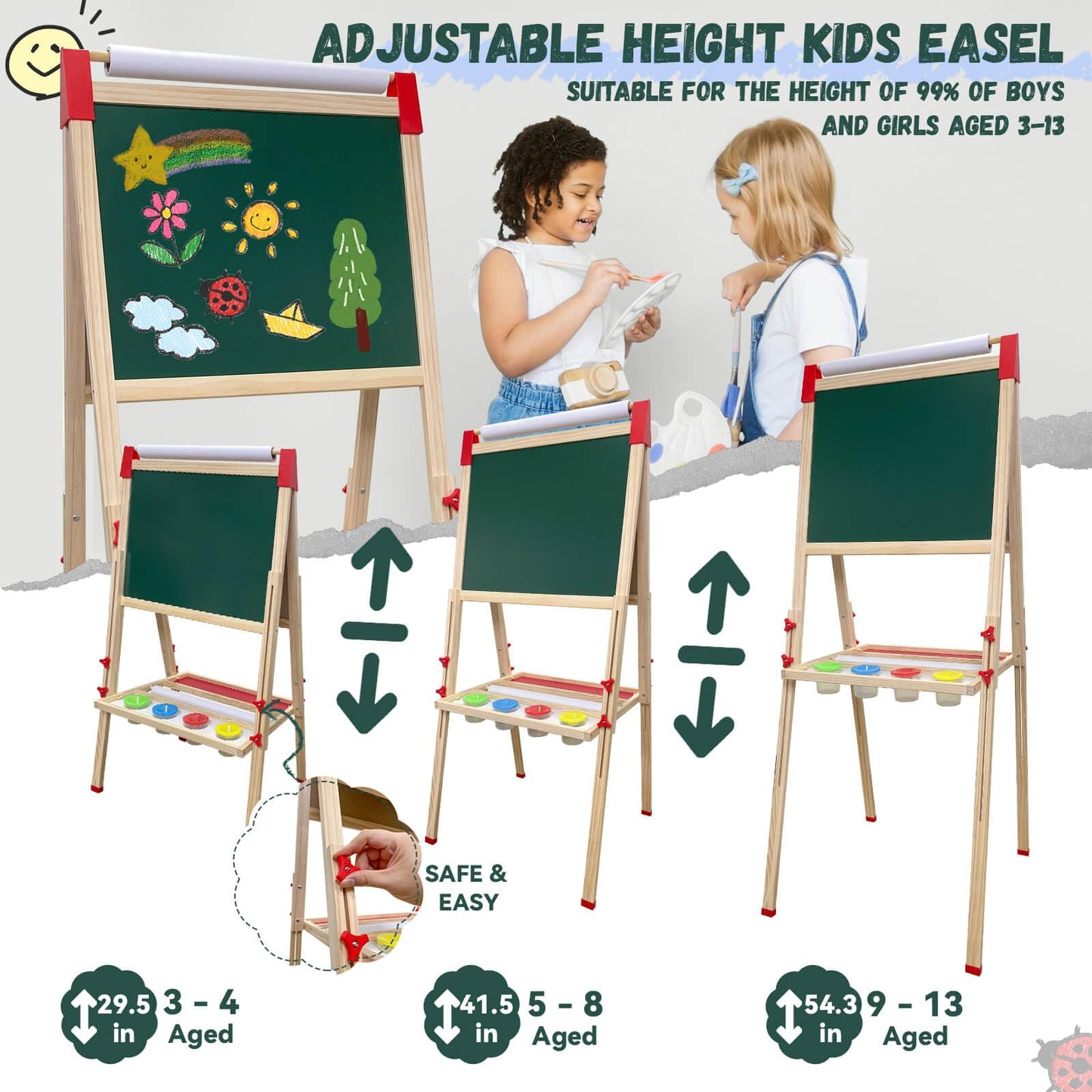 SUNFATT Adjustable Kids Easel – 3-in-1 Magnetic Chalkboard & Whiteboard with 114+ Art Supplies