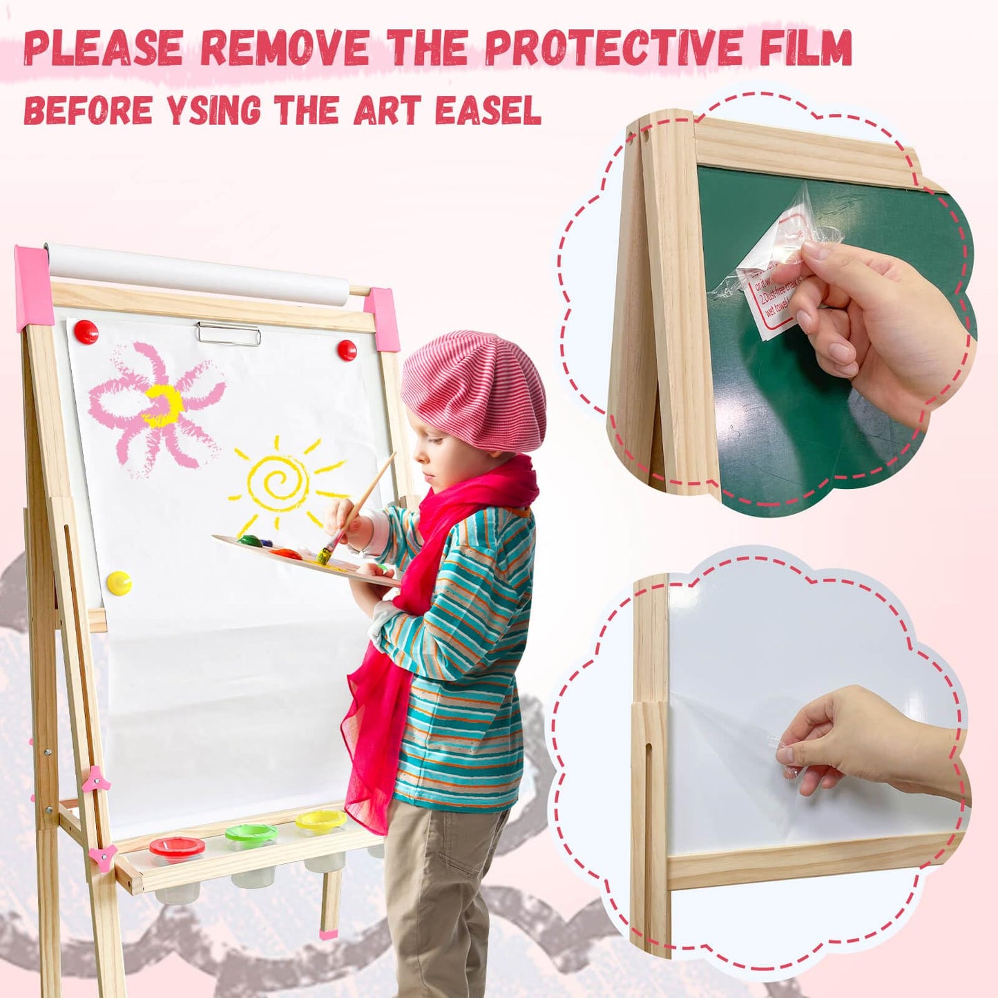 SUNFATT Kids Easel — Adjustable Wooden Art Easel with 119+ Supplies | Double-Sided Magnetic Chalkboard & Whiteboard