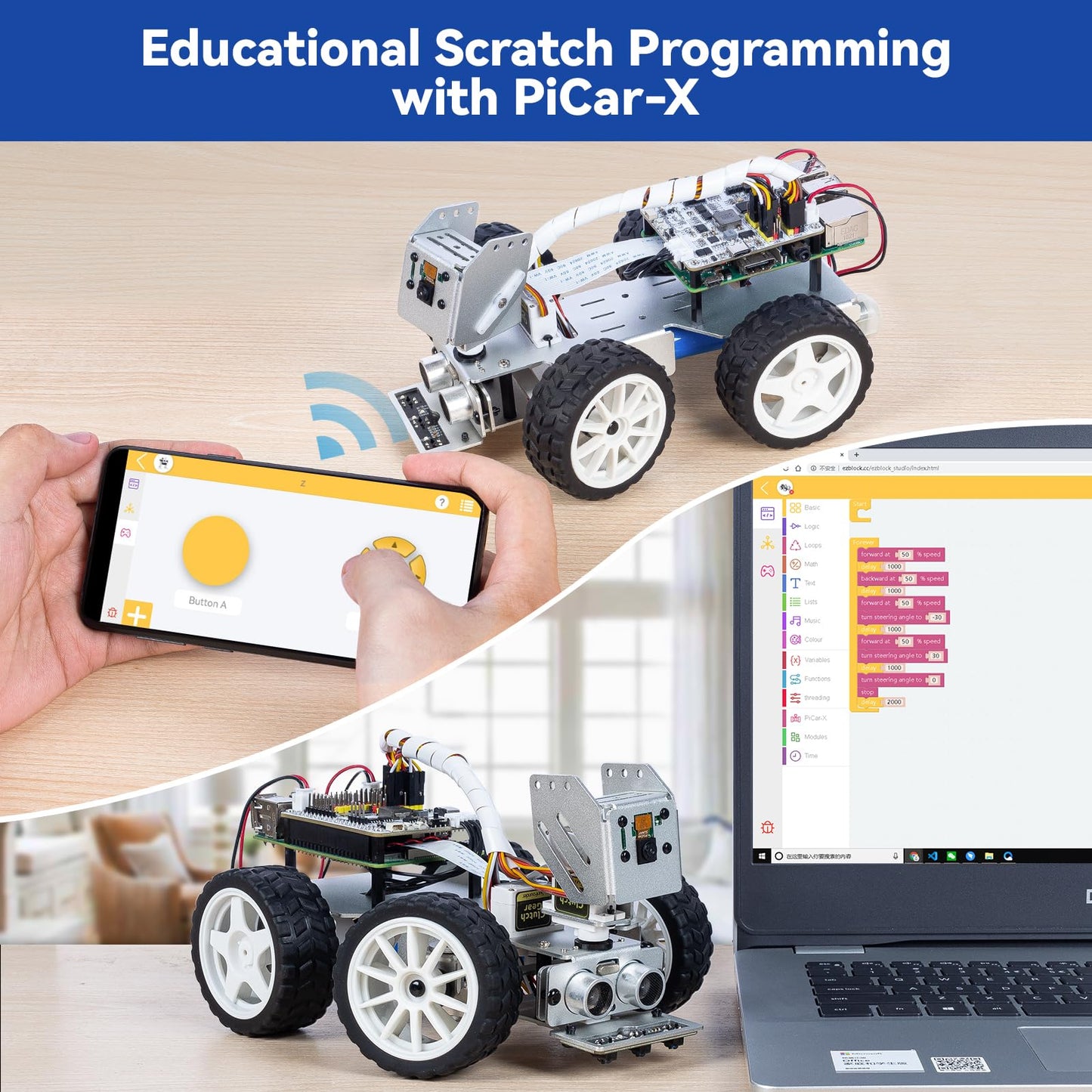 SunFounder PiCar-X AI Video Robot Car Kit for Raspberry Pi 5/4/3B+/Zero 2W – Vision, Voice & Python