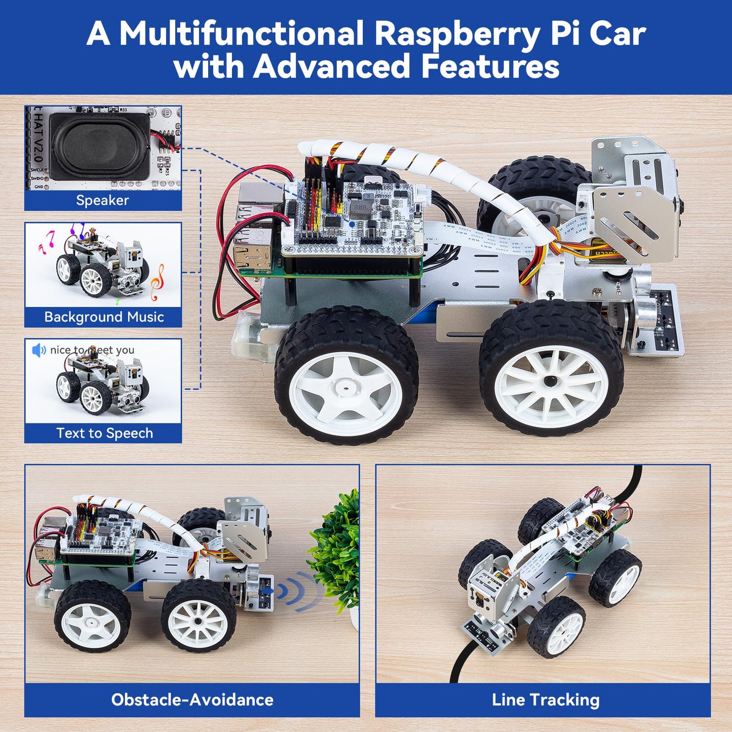 SunFounder PiCar-X AI Video Robot Car Kit for Raspberry Pi 5/4/3B+/Zero 2W – Vision, Voice & Python