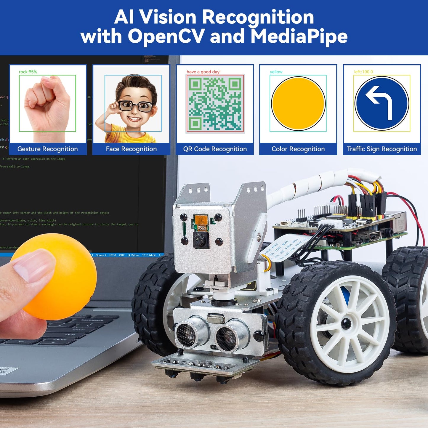 SunFounder PiCar-X AI Video Robot Car Kit for Raspberry Pi 5/4/3B+/Zero 2W – Vision, Voice & Python