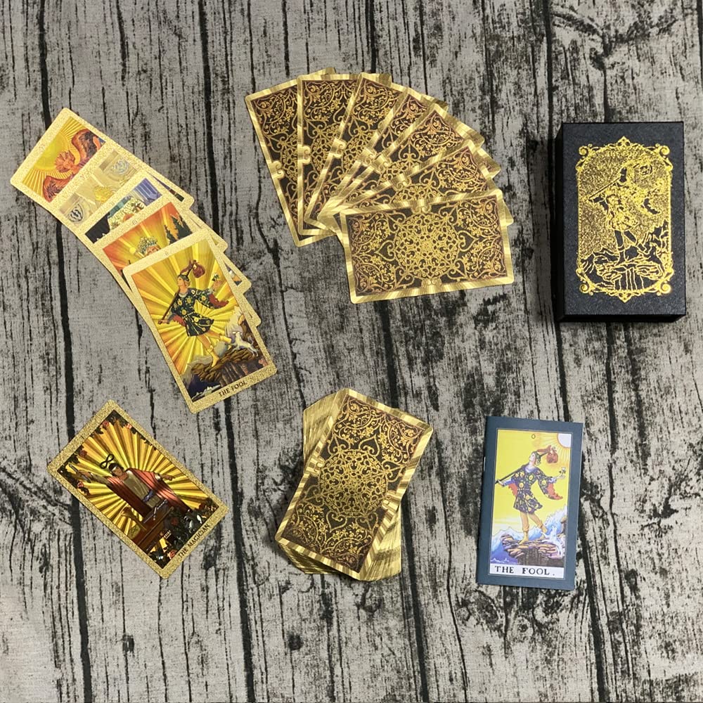 SUNHHX Tarot Cards 78-Card PVC Waterproof Deck with Gold Foil & English Guide