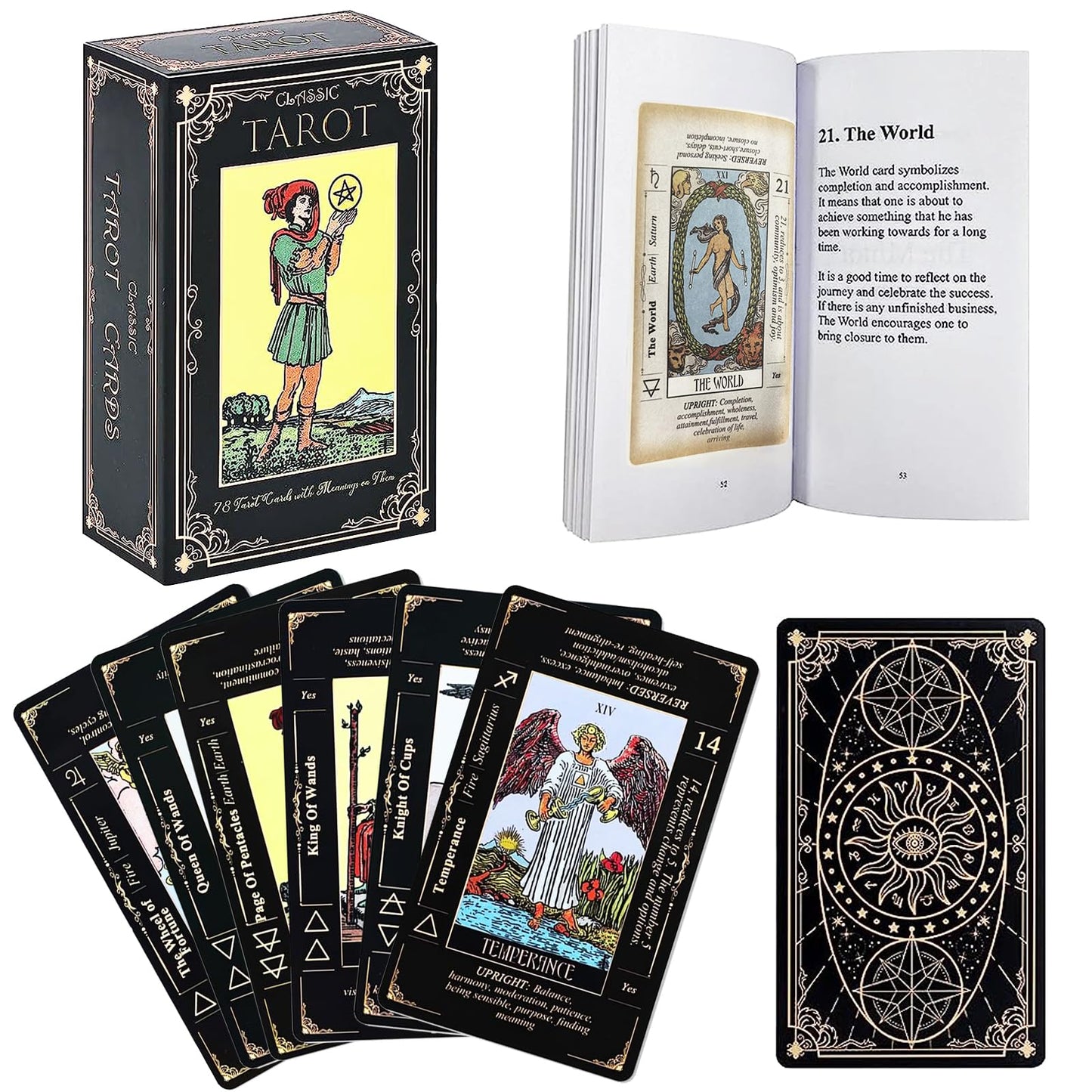 SUNHHX Tarot Cards Set for Beginners – 78 Cards with On-Card Meanings