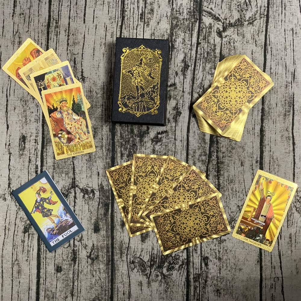 SUNHHX Tarot Cards 78-Card PVC Waterproof Deck with Gold Foil & English Guide