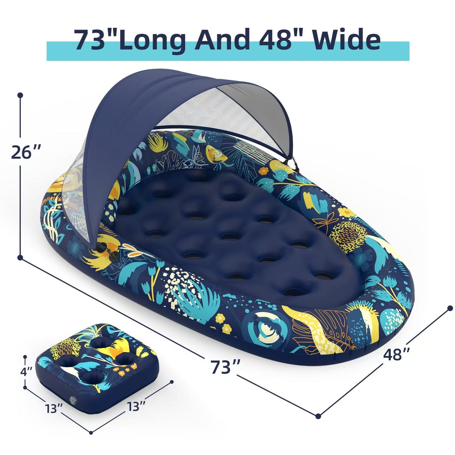 Sunikko X 3-in-1 Pool Float with Canopy and Cup Holder | Large 73 x 48, Heavy-Duty