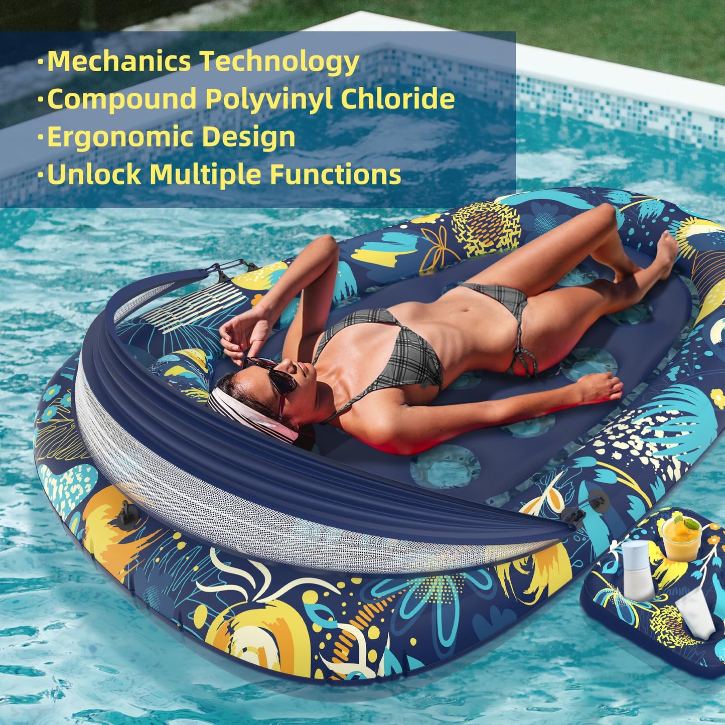 Sunikko X 3-in-1 Pool Float with Canopy and Cup Holder | Large 73 x 48, Heavy-Duty