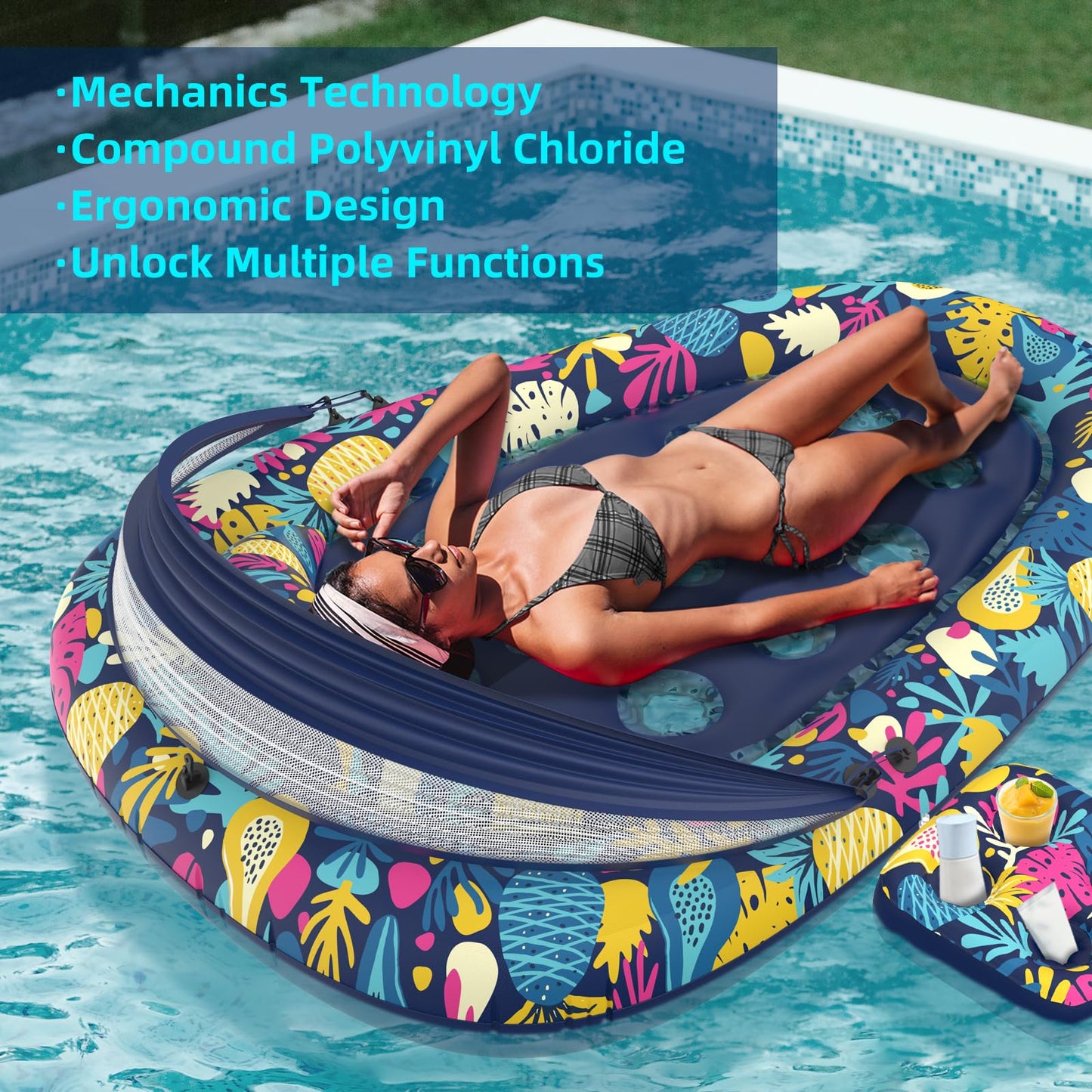 Sunikko X 3-in-1 Pool Float with Canopy & Cup Holder – Large 73 x 48 Inch Inflatable Lounger for Adults