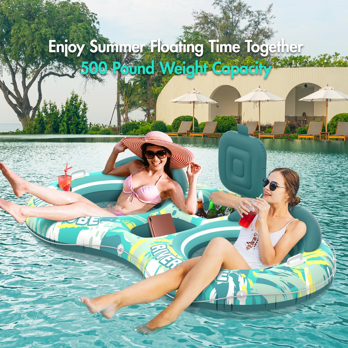 Sunikko X 5-in-1 Pool Floats for Adults – Two-Person Lounge with Built-In Cooler & Cup Holders